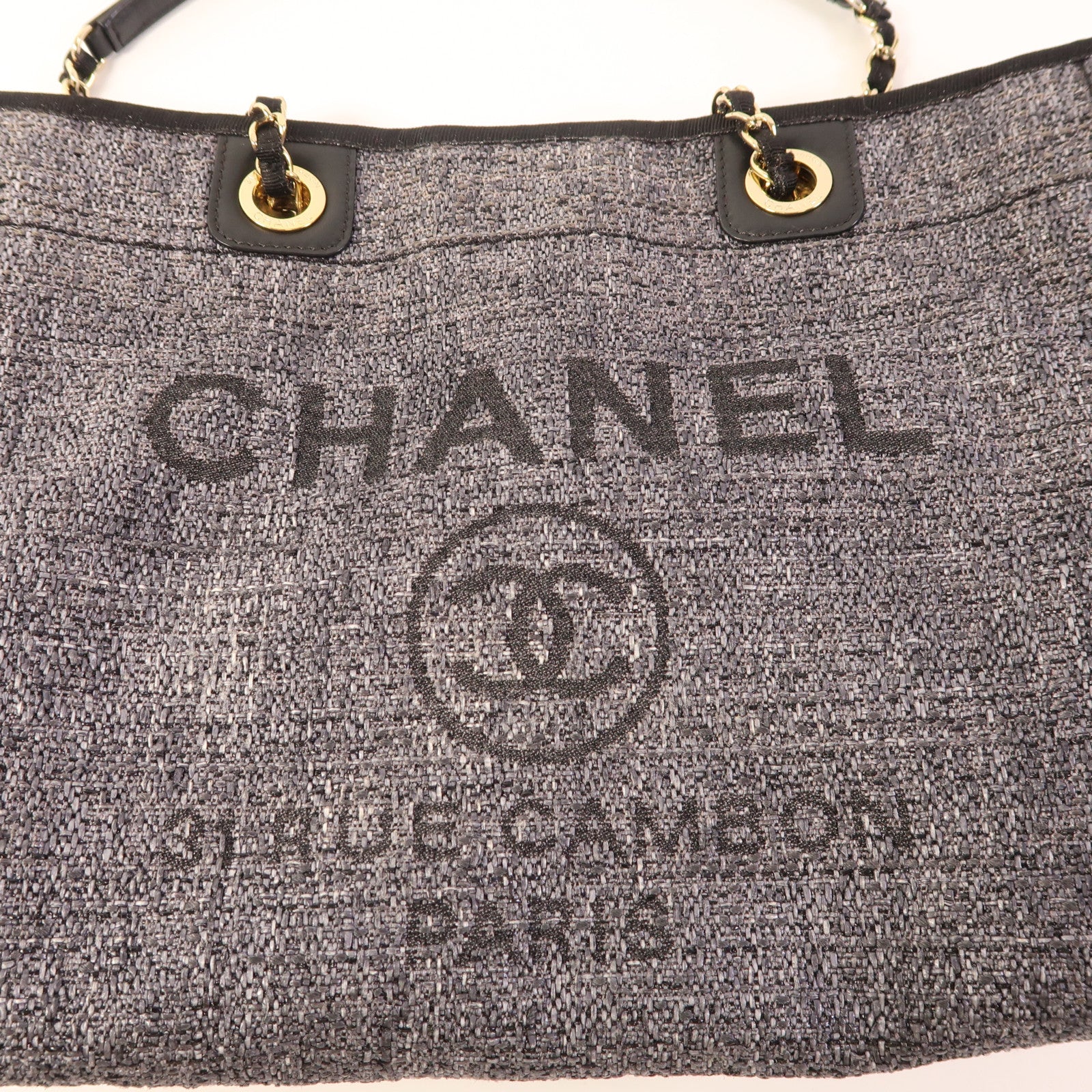 CHANEL CC GHW Deauville Tote Tweed Grey and Black