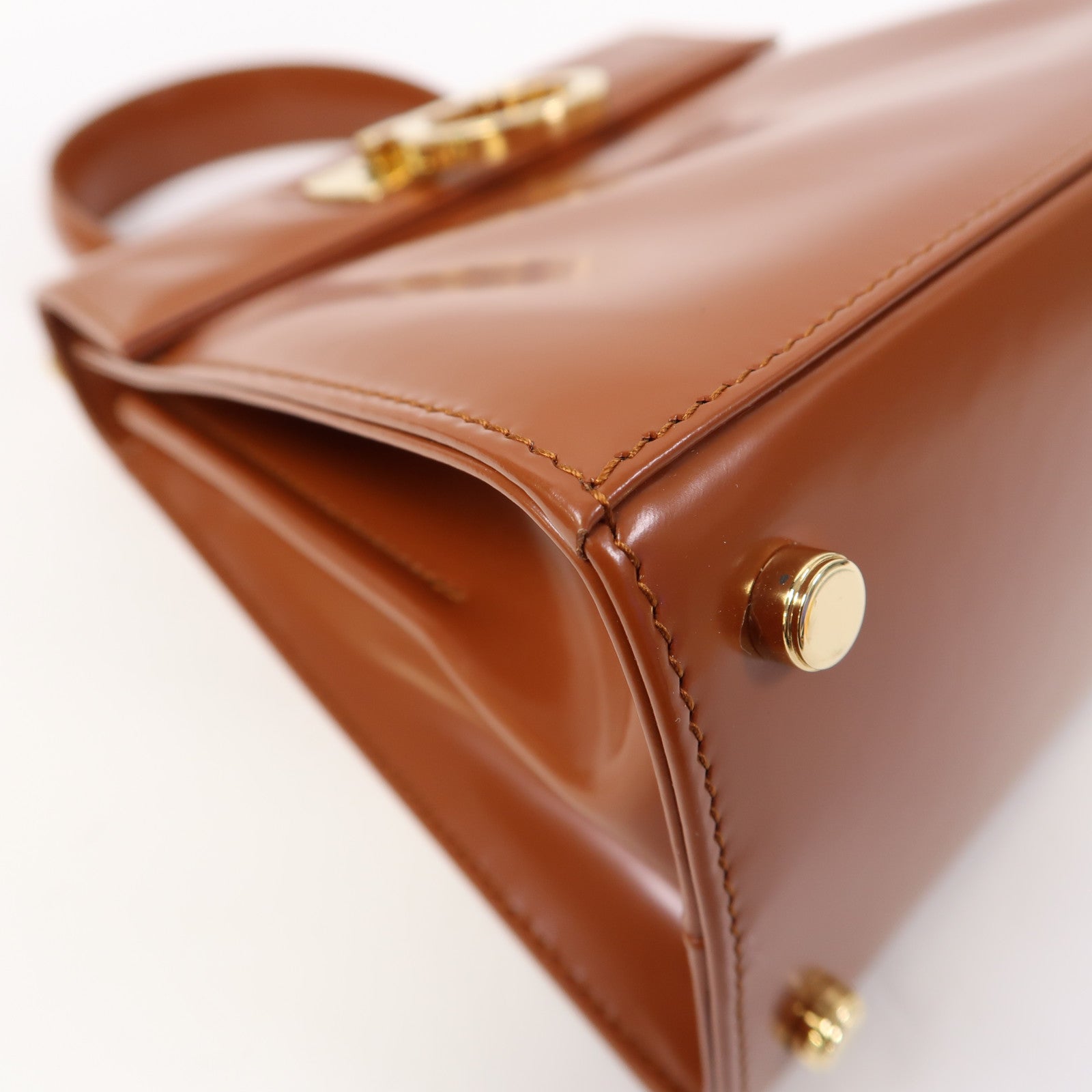 Salvatore Ferragamo 牛皮皮革Small Top Handle金扣手挽肩背兩用袋啡色