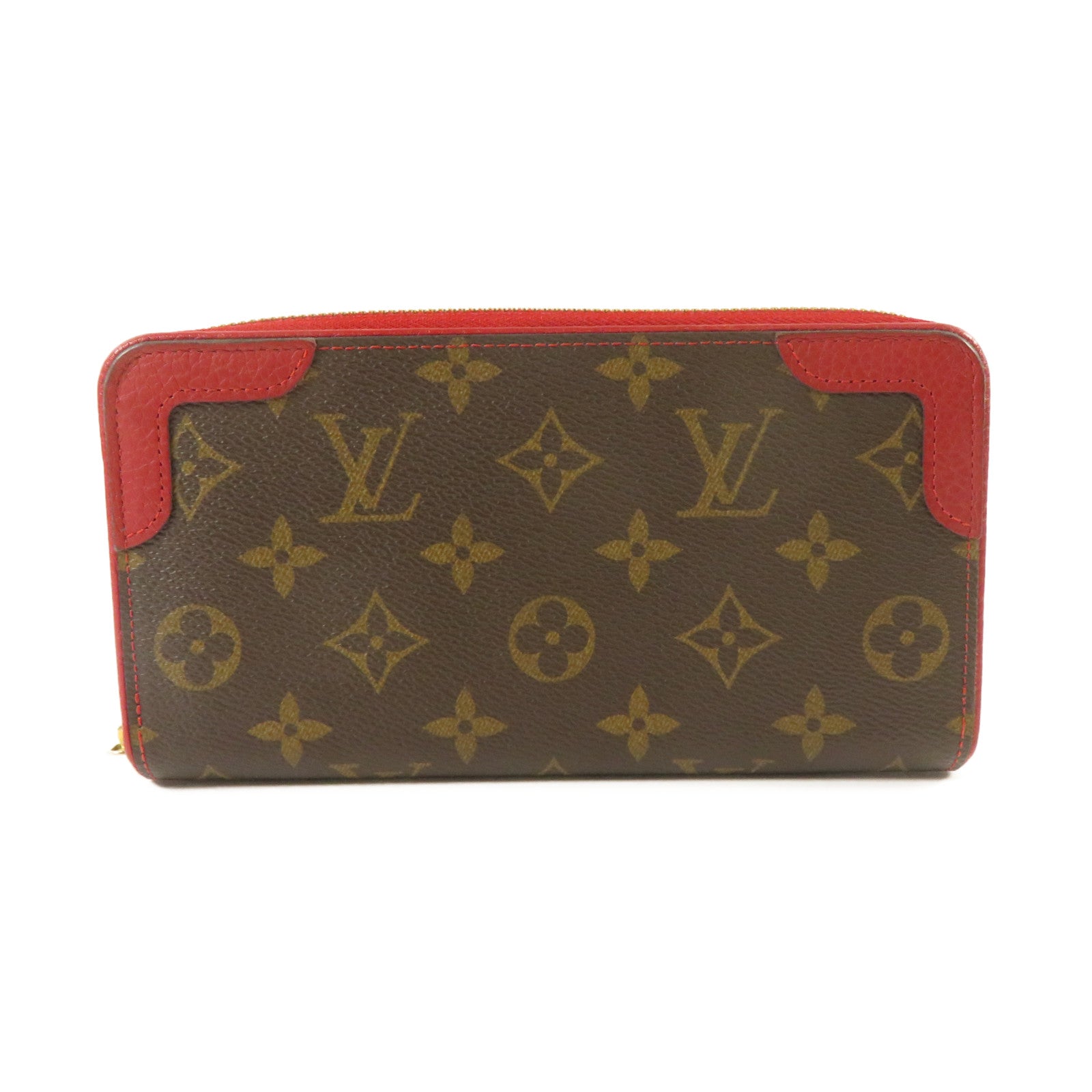 LOUIS VUITTON 【激減優惠】Monogram Zippy Wallet Retiro金扣長錢包紅色/啡色