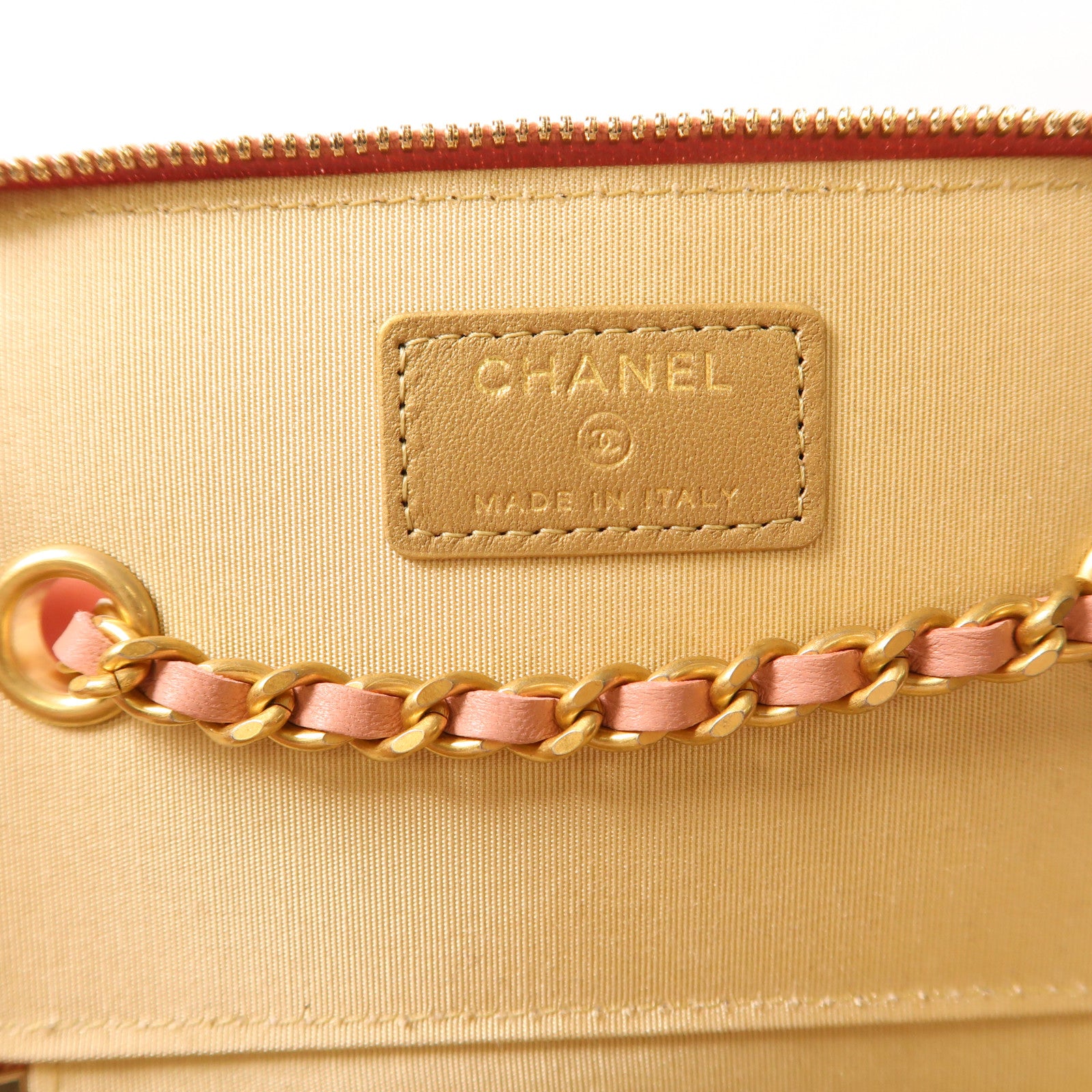 CHANEL 羊皮皮革Vanity Case金扣鏈帶肩背袋粉紅色