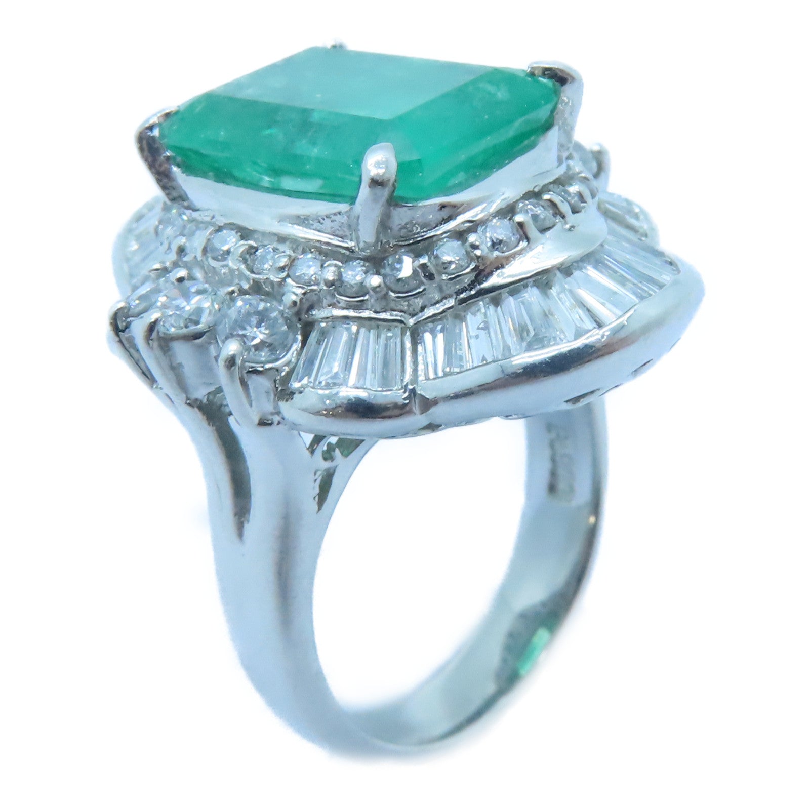 JEWELRY PT900鉑金Emerald Diamond Ring 5.63ct綠寶石/2.08ct鑽石戒指US#6