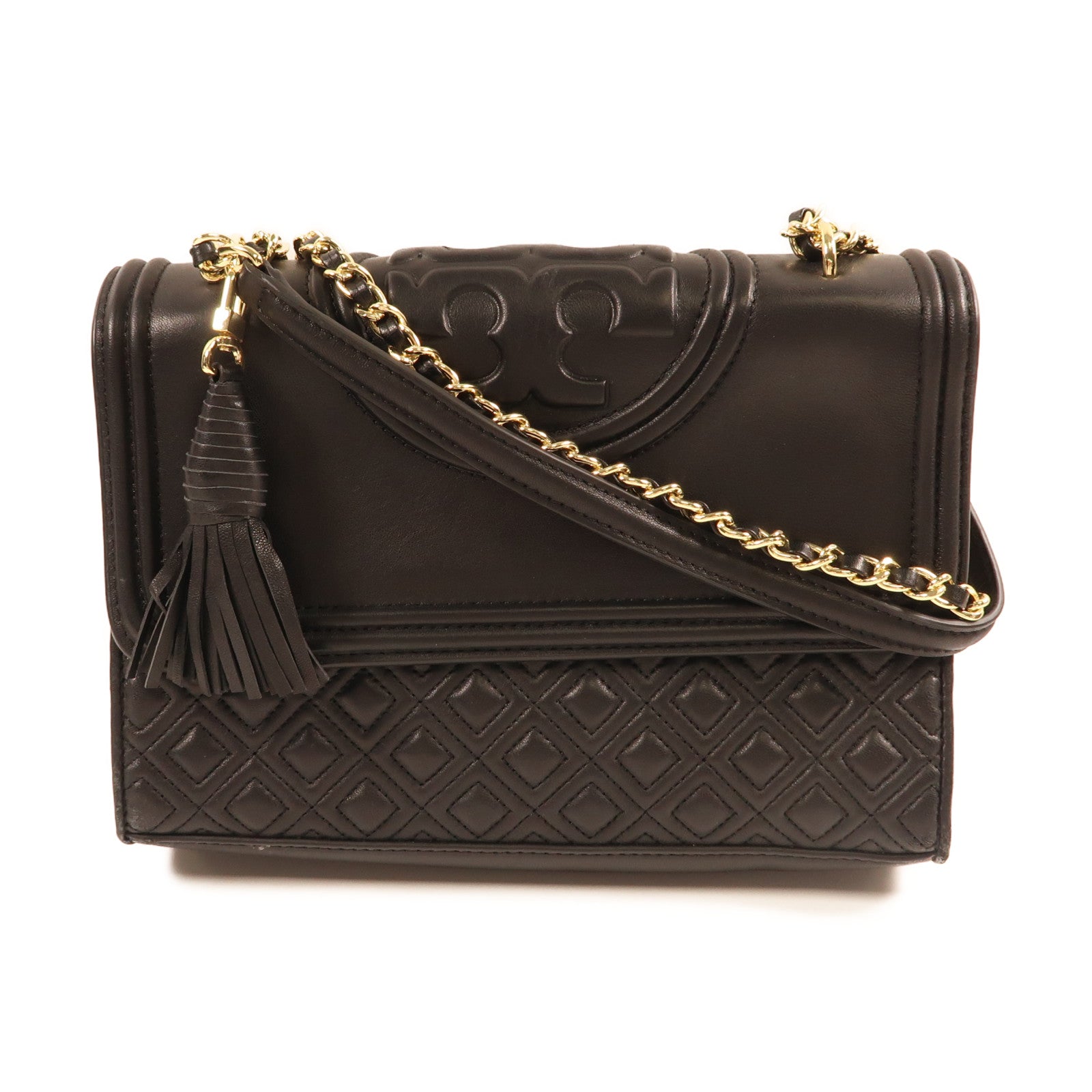 Tory Burch 羊皮皮革Chain Shoulder金扣鏈帶肩背袋黑色