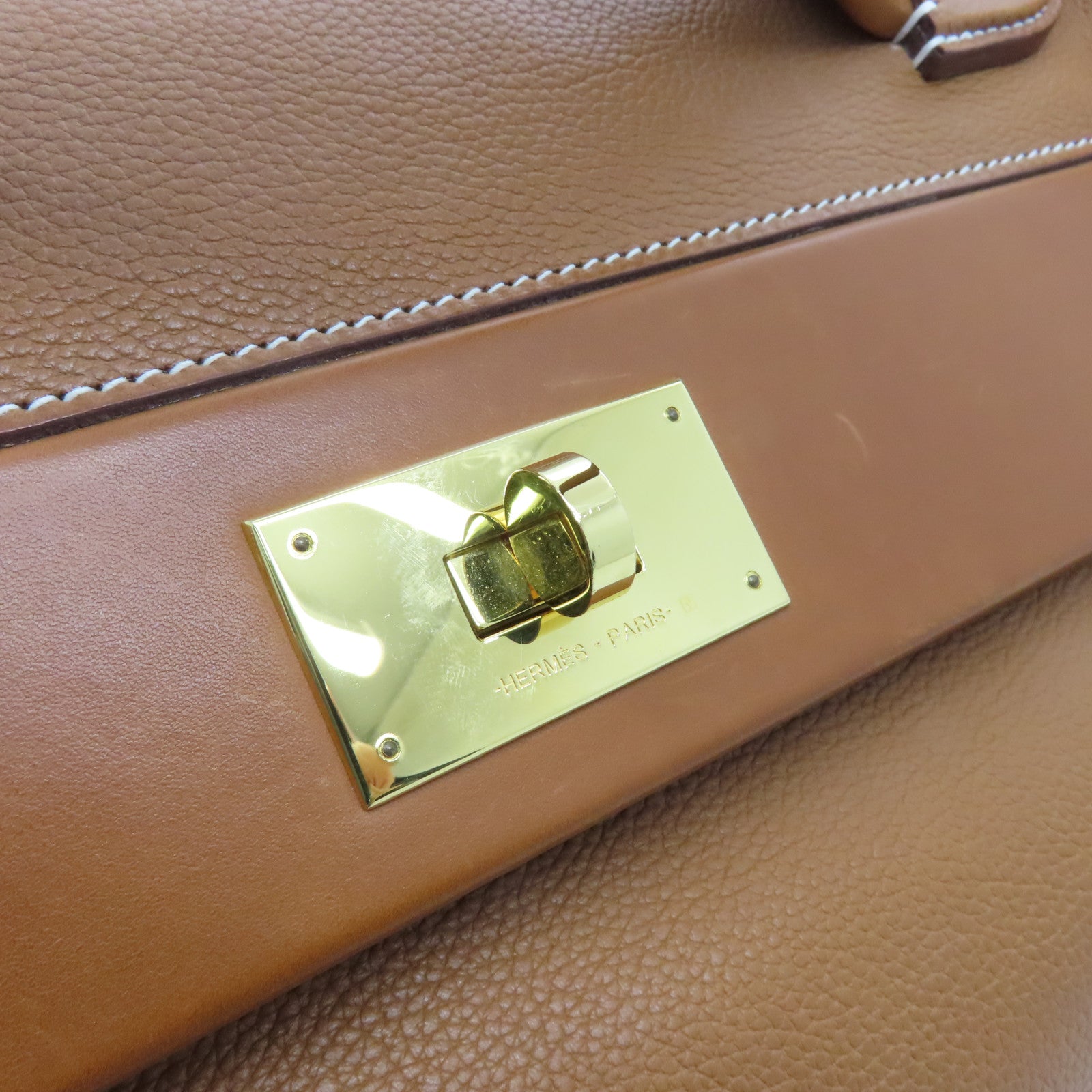 HERMES Barenia Leather 24/24 35cm Gold Buckle Handle Bag Brown