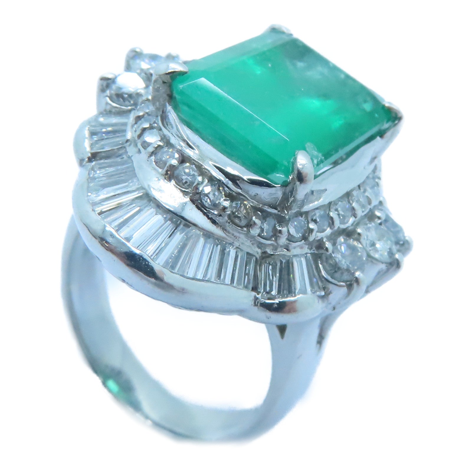 JEWELRY PT900鉑金Emerald Diamond Ring 5.63ct綠寶石/2.08ct鑽石戒指US#6