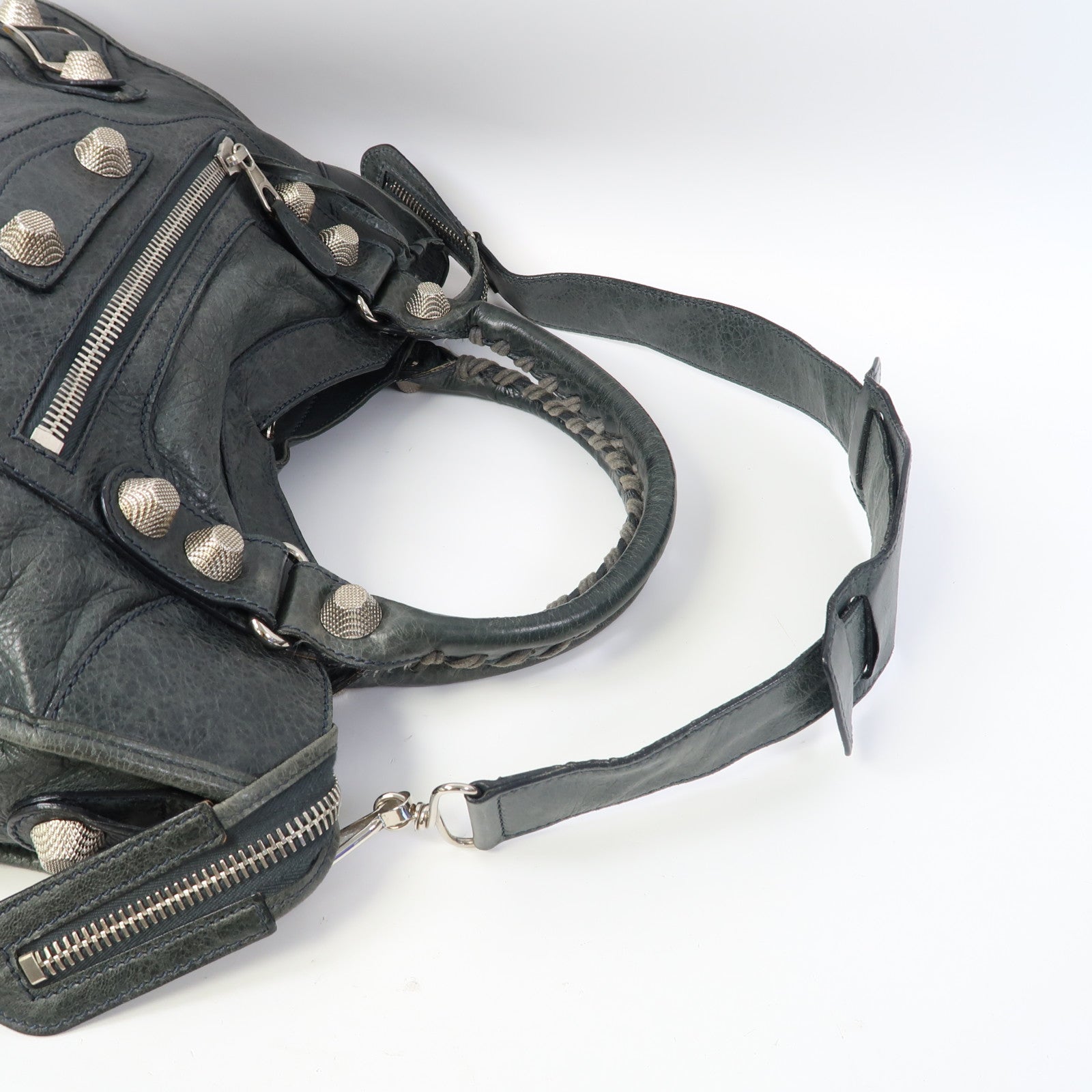 BALENCIAGA 牛皮皮革Giant City銀扣手挽肩背兩用袋綠色