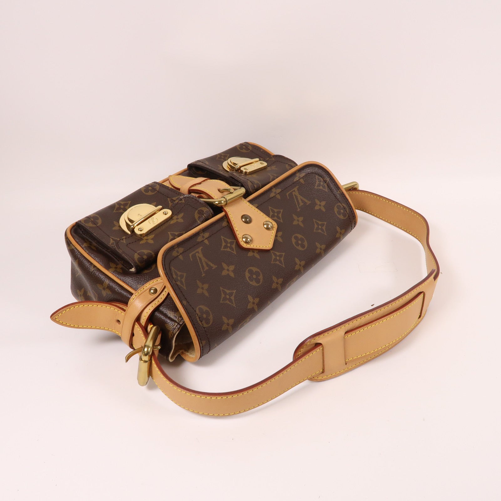 LOUIS VUITTON Monogram Hudson PM金扣肩背袋棕色