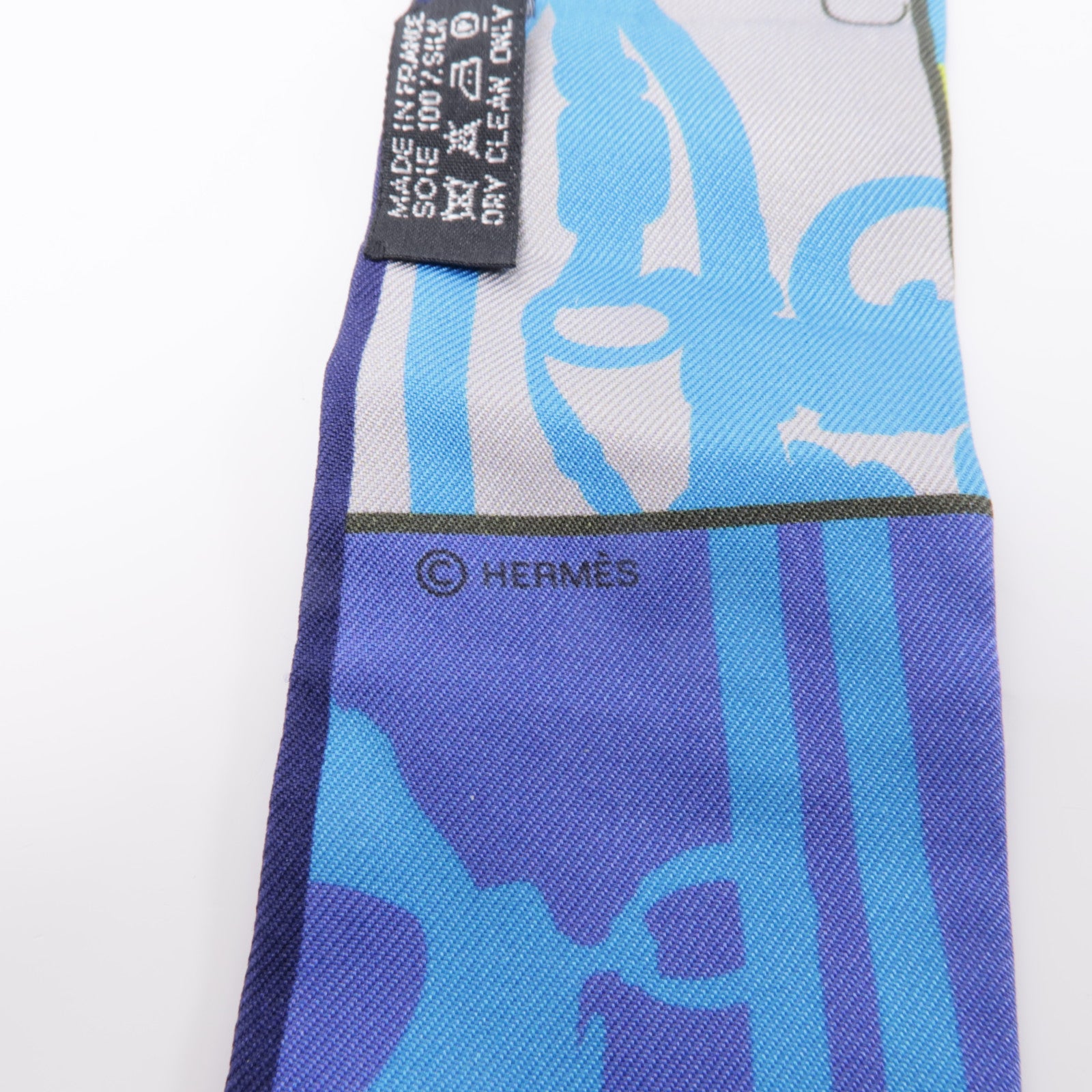 HERMES 【激減優惠】絲質Twilly絲巾藍色