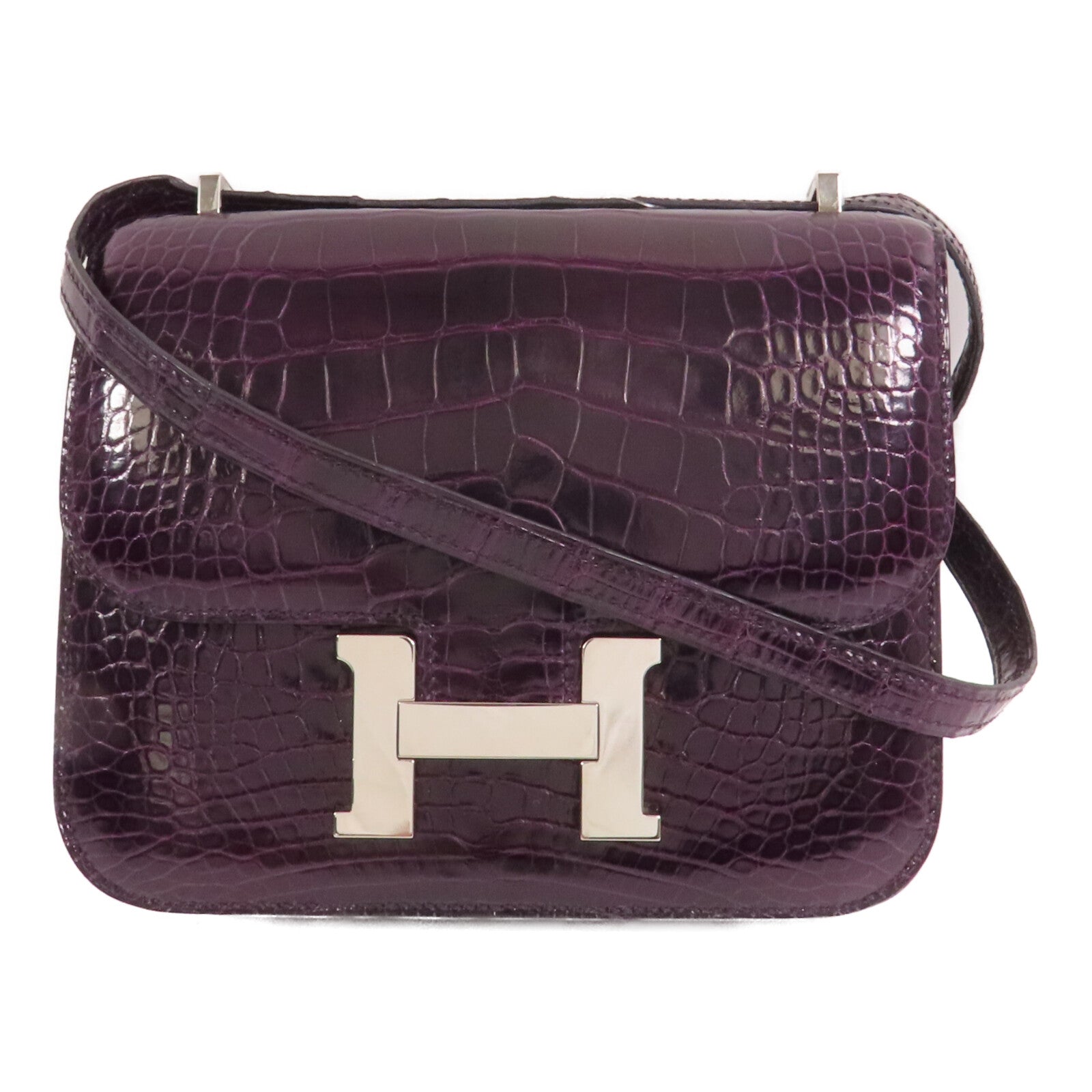 HERMES 皮革Constance Mini銀扣肩背袋Amethyst