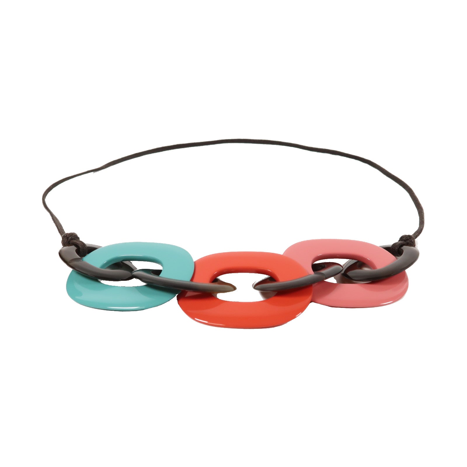HERMES 水牛角Karamba Necklace項鍊紅色/粉紅色/綠色