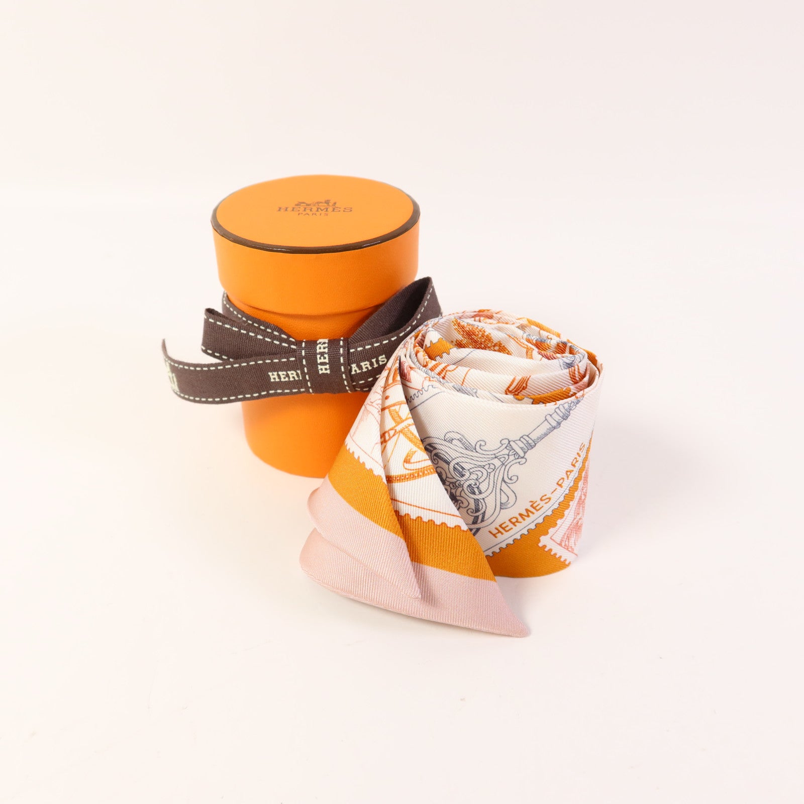 HERMES 絲質Twilly絲巾White/Orange