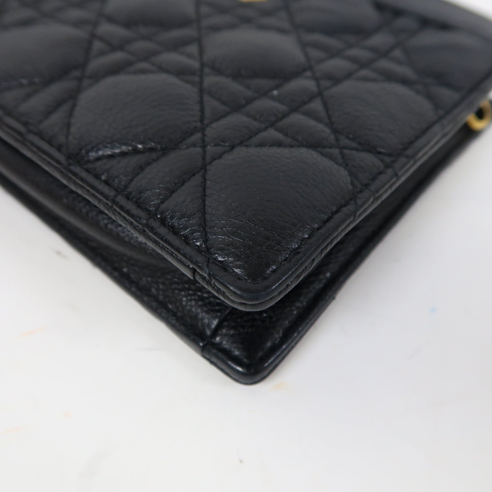 Dior 牛皮皮革Caro Every Dior金扣鏈帶肩背袋黑色