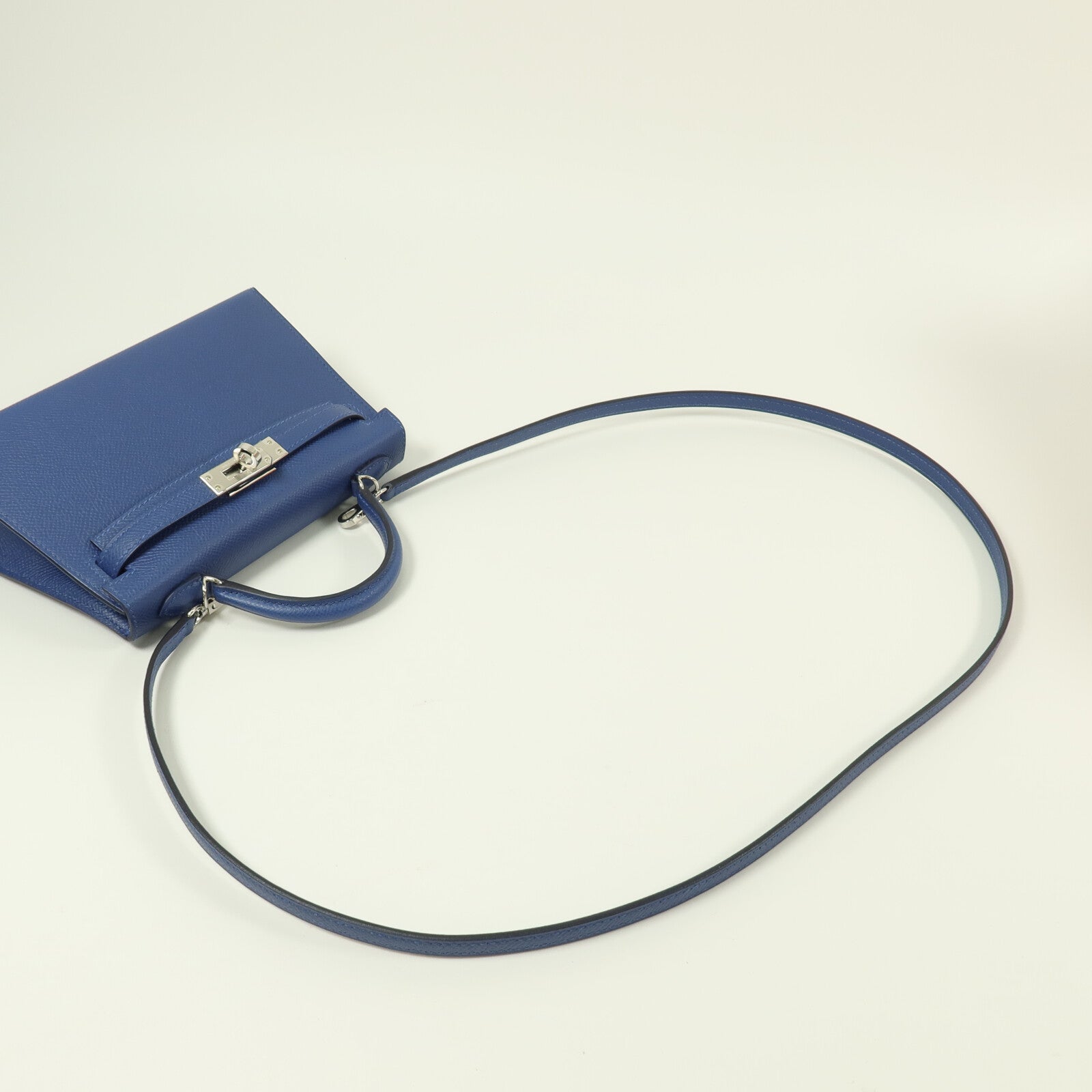 HERMES Epsom皮革Mini Kelly II手挽肩背兩用袋Bleu Tie