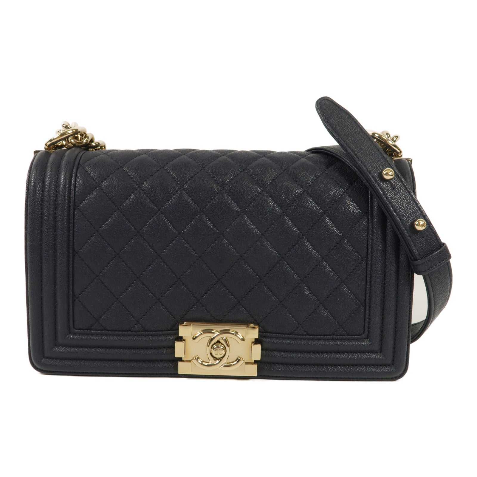 CHANEL 牛皮皮革Boy Chanel金扣鏈帶肩背袋