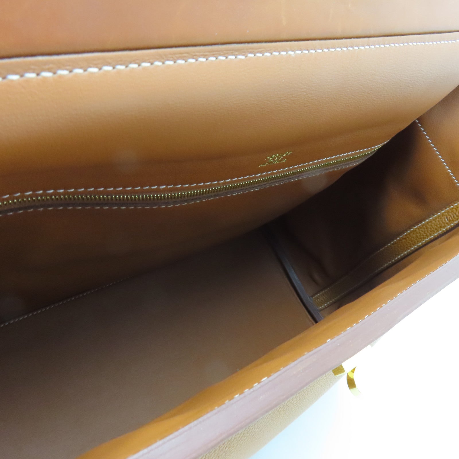 HERMES Barenia Leather 24/24 35cm Gold Buckle Handle Bag Brown