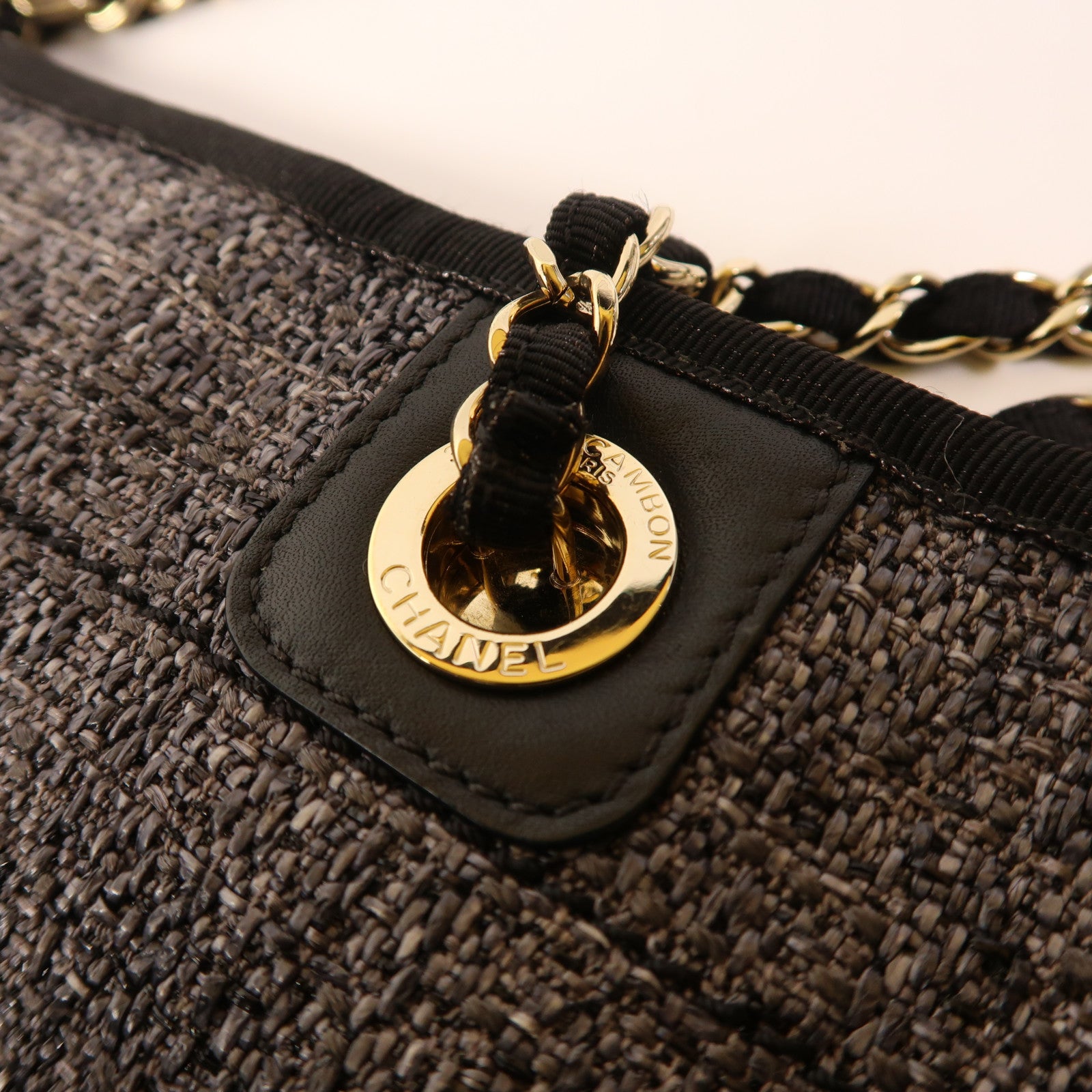 CHANEL CC GHW Deauville Tote Tweed Grey and Black
