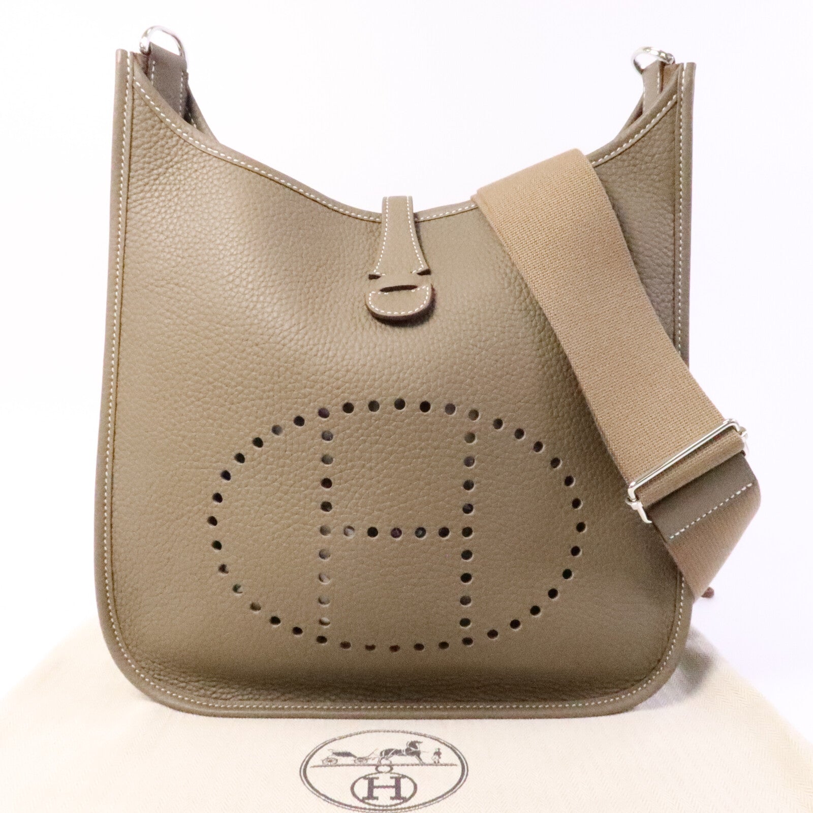 HERMES Clemence皮革Evelyne PM肩背袋Etoupe