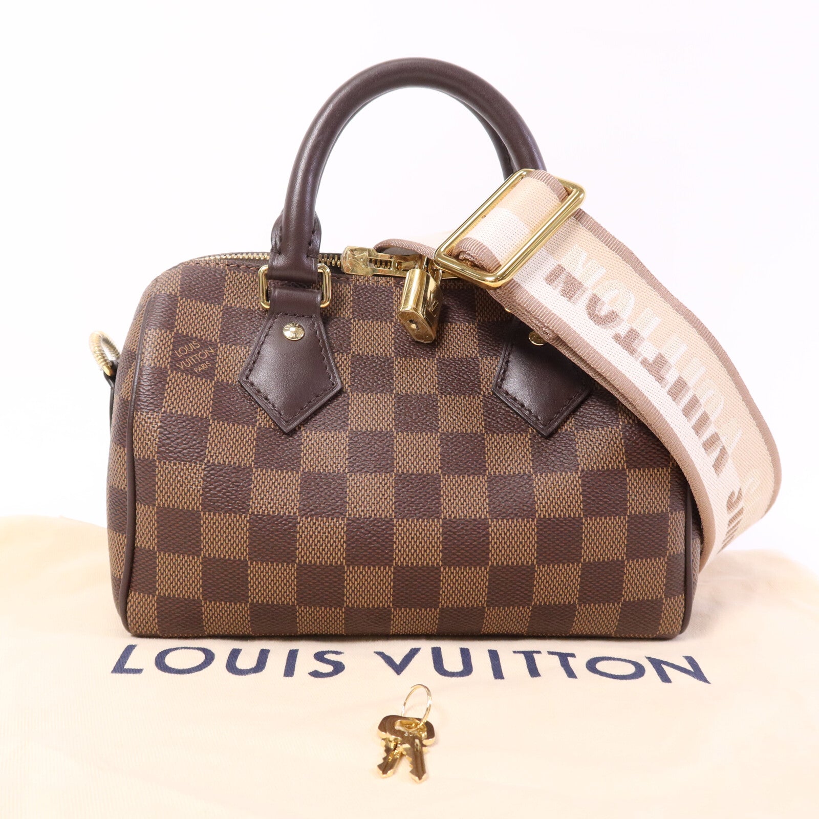 LOUIS VUITTON Damier Speedy Bandouliere 20金扣手挽肩背兩用袋