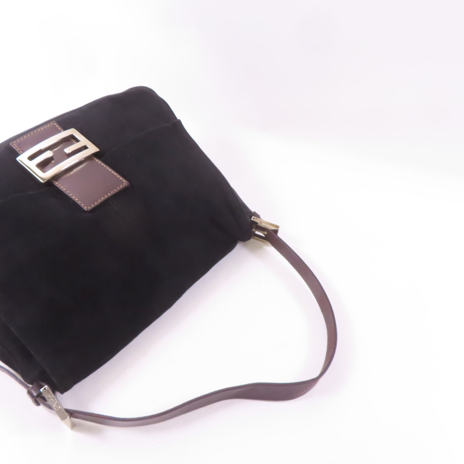FENDI 絨布Mamma Baguette銀扣肩背袋黑色