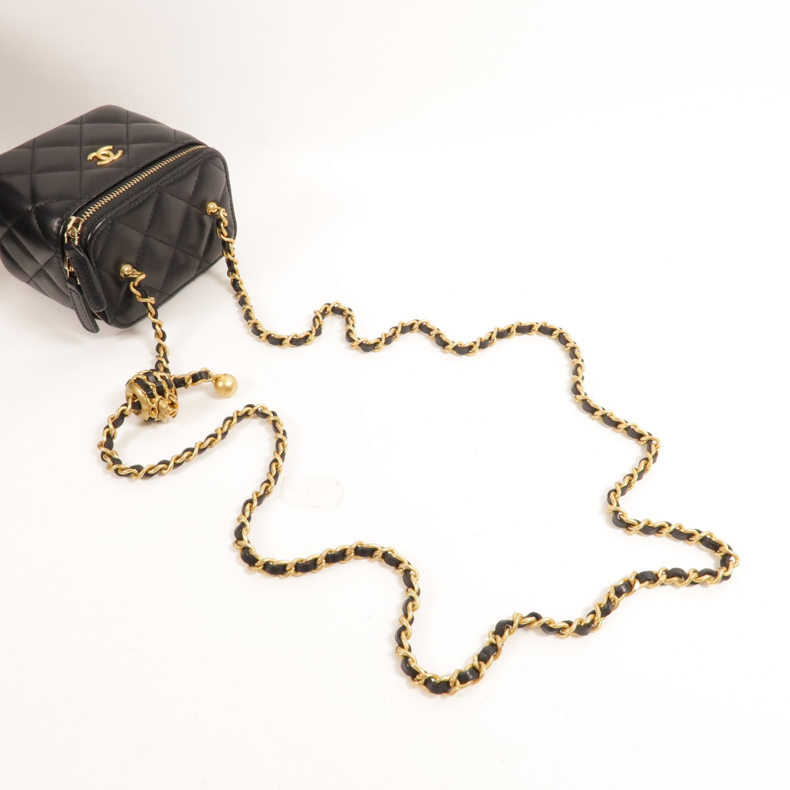 CHANEL 羊皮皮革Mini Vanity Case With Gold Ball金扣鏈帶肩背袋