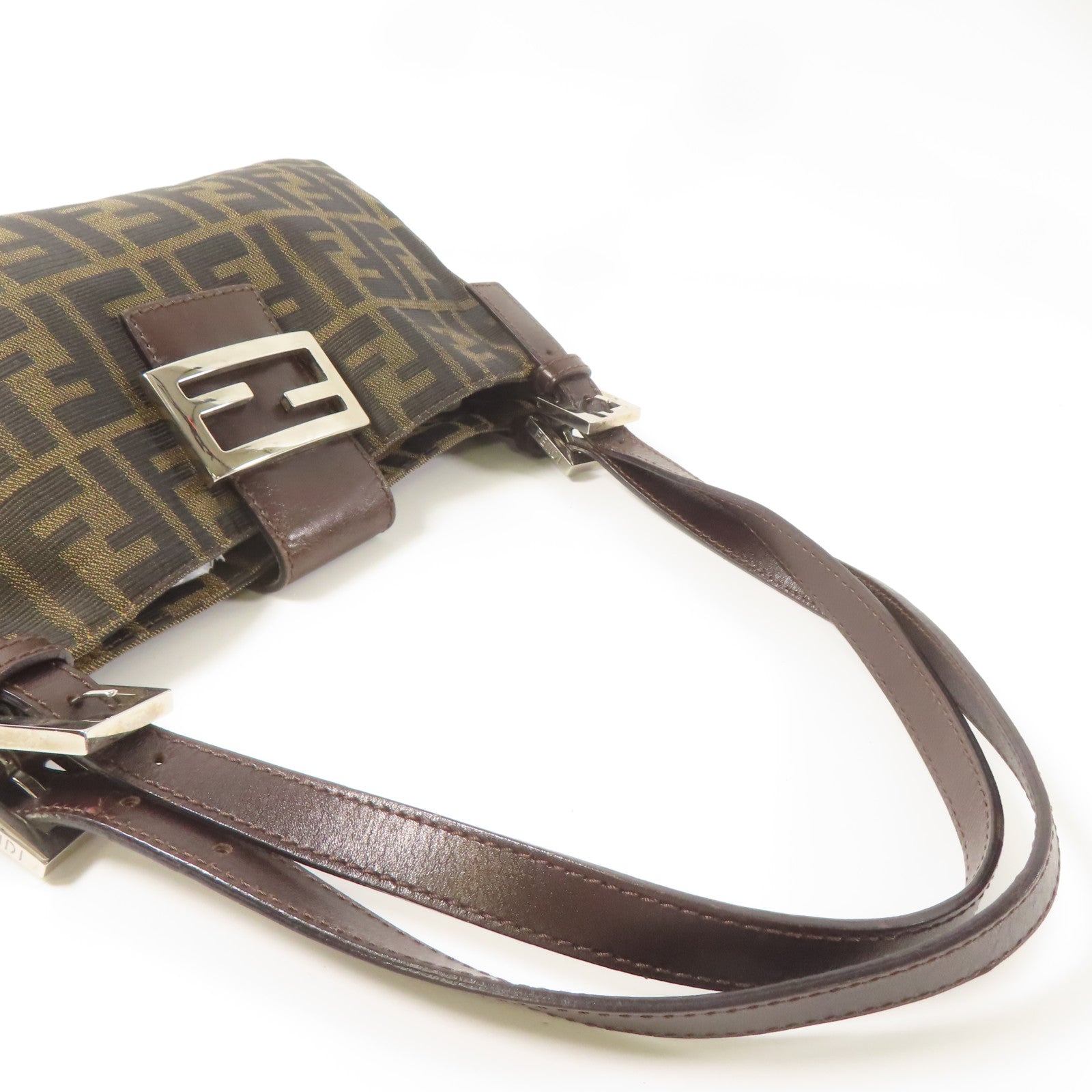 FENDI 帆布Zucca銀扣手挽袋/肩背袋啡色