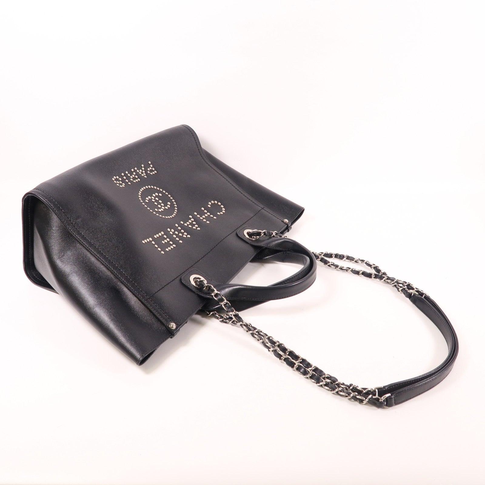 CHANEL 牛皮皮革Deauville銀扣手挽肩背兩用袋