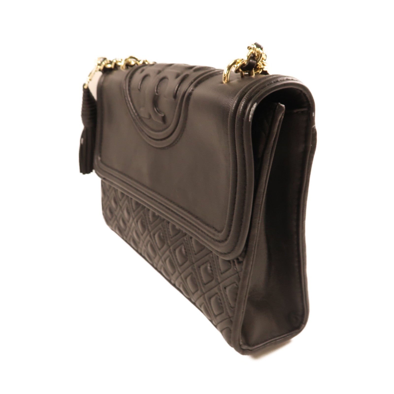 Tory Burch 羊皮皮革Chain Shoulder金扣鏈帶肩背袋黑色