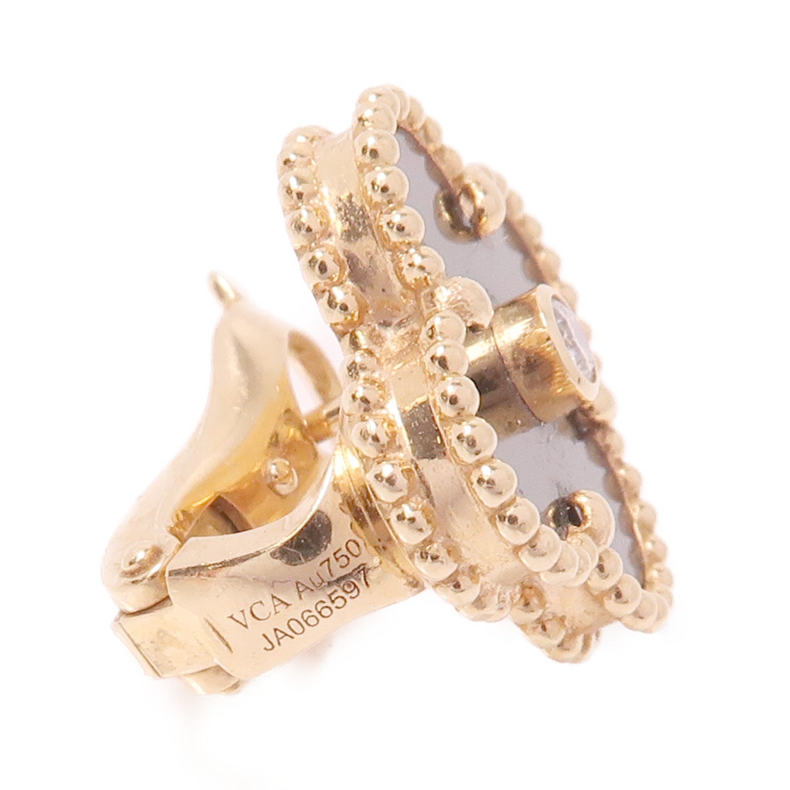 Van Cleef & Arpels 18K玫瑰金Vintage Alhambra Earrings鑽石/縞瑪瑙耳環