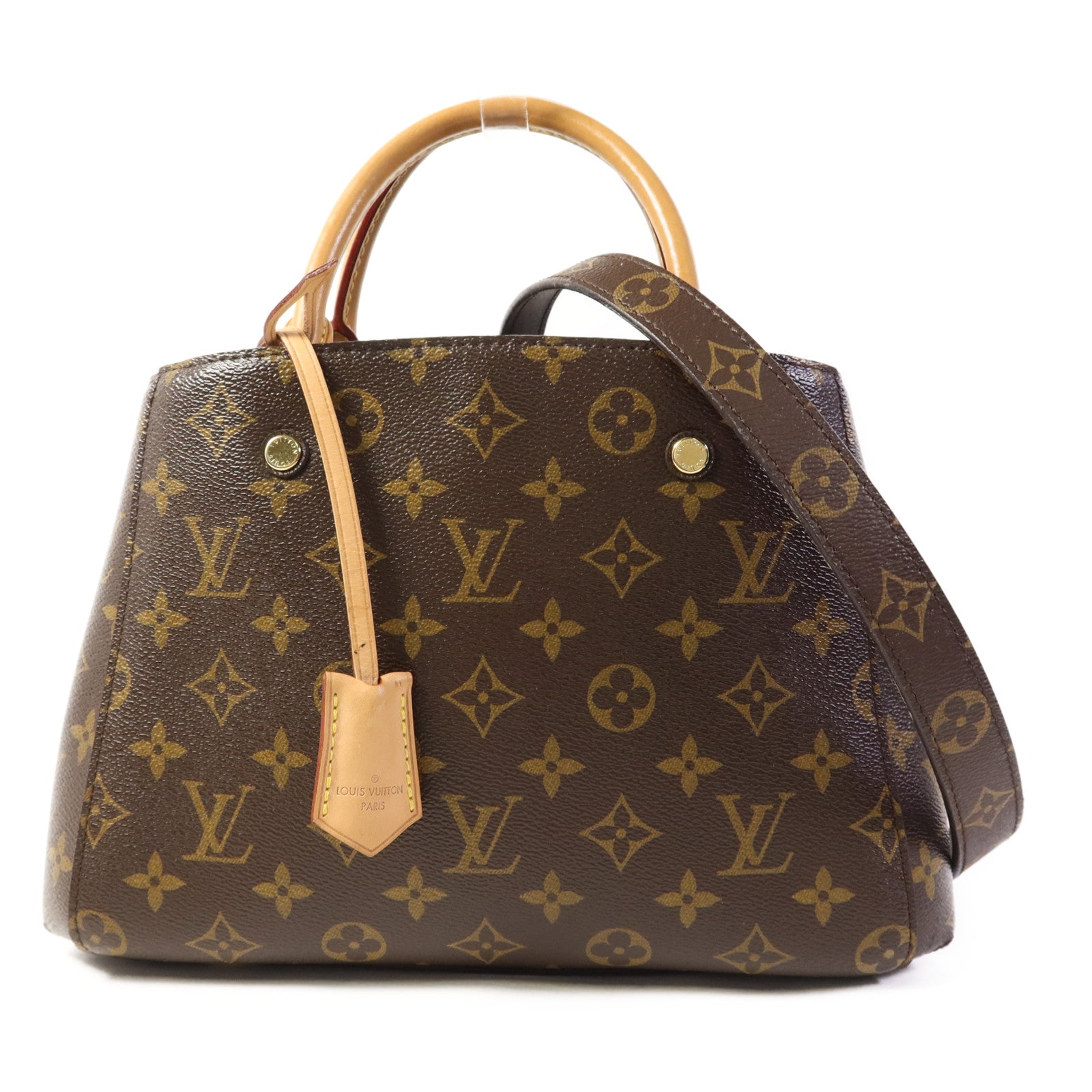 LOUIS VUITTON Monogram Montaigne BB金扣手挽肩背兩用袋棕色