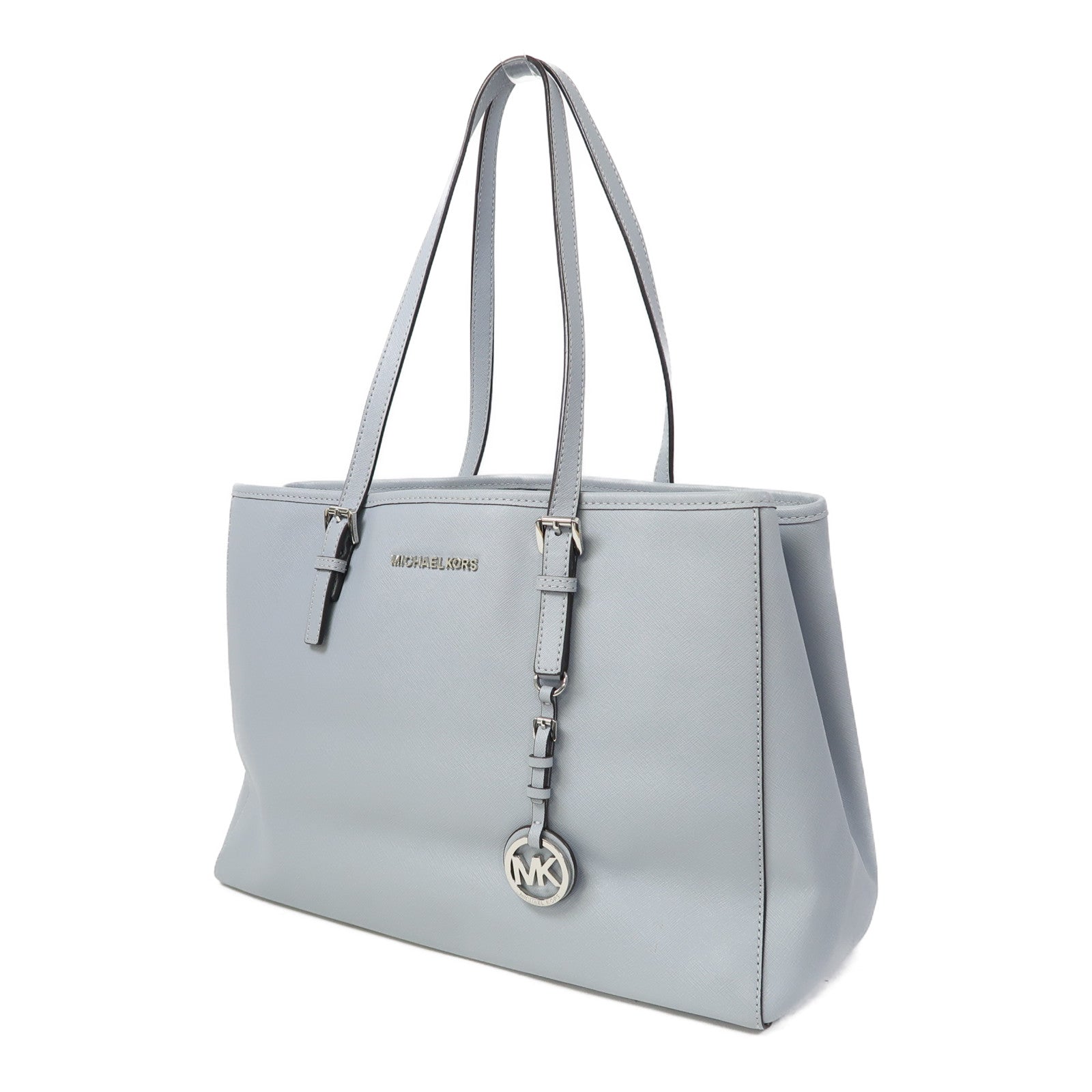 Michael Kors 牛皮皮革Tote Bag銀扣肩背袋藍色