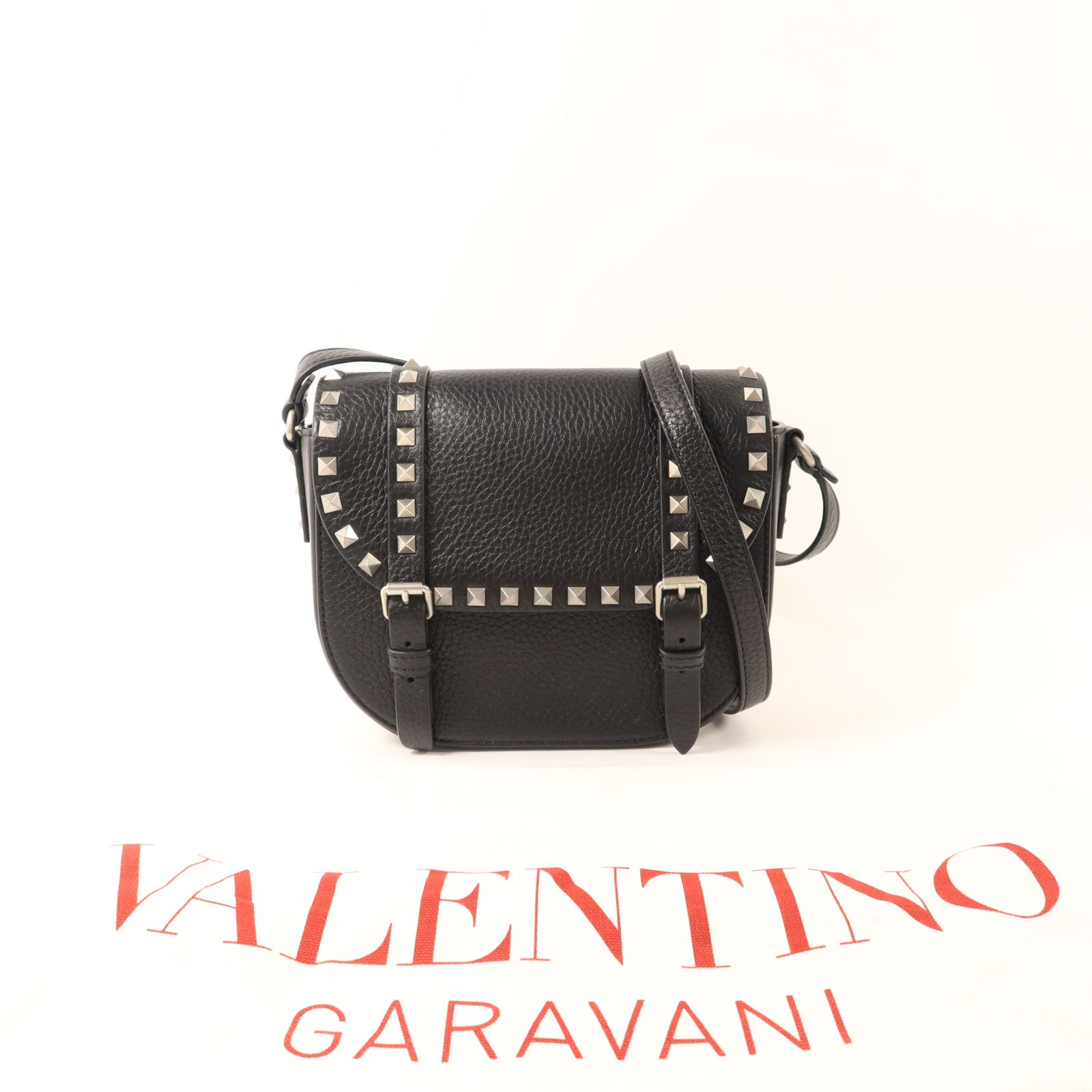 Valentino 牛皮皮革Rockstud Messenger Bag銀扣肩背袋