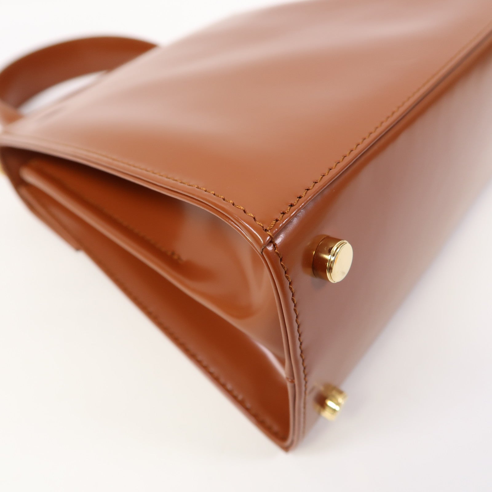 Salvatore Ferragamo 牛皮皮革Small Top Handle金扣手挽肩背兩用袋啡色