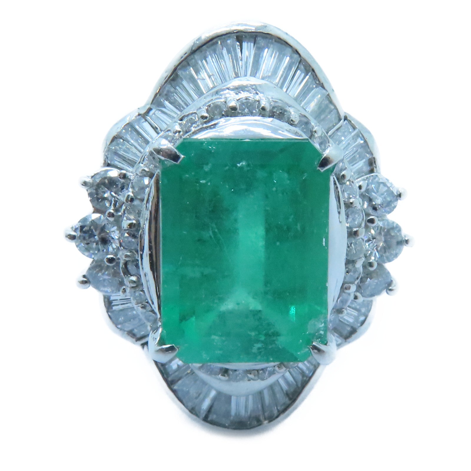 JEWELRY PT900鉑金Emerald Diamond Ring 5.63ct綠寶石/2.08ct鑽石戒指US#6