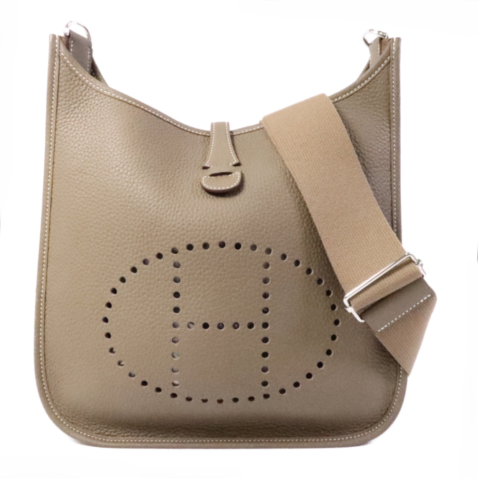 HERMES Clemence皮革Evelyne PM肩背袋Etoupe
