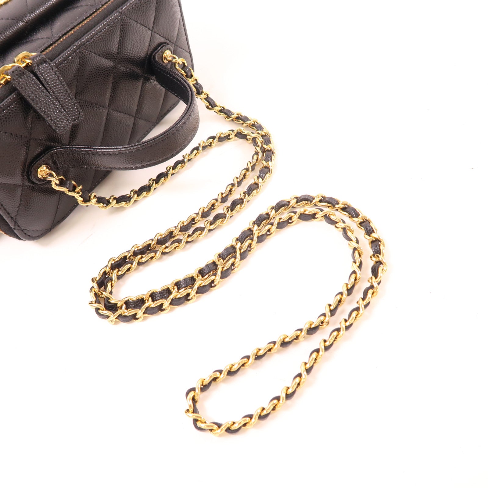 CHANEL 牛皮皮革2 Way Chain Shoulder金扣手挽肩背兩用袋