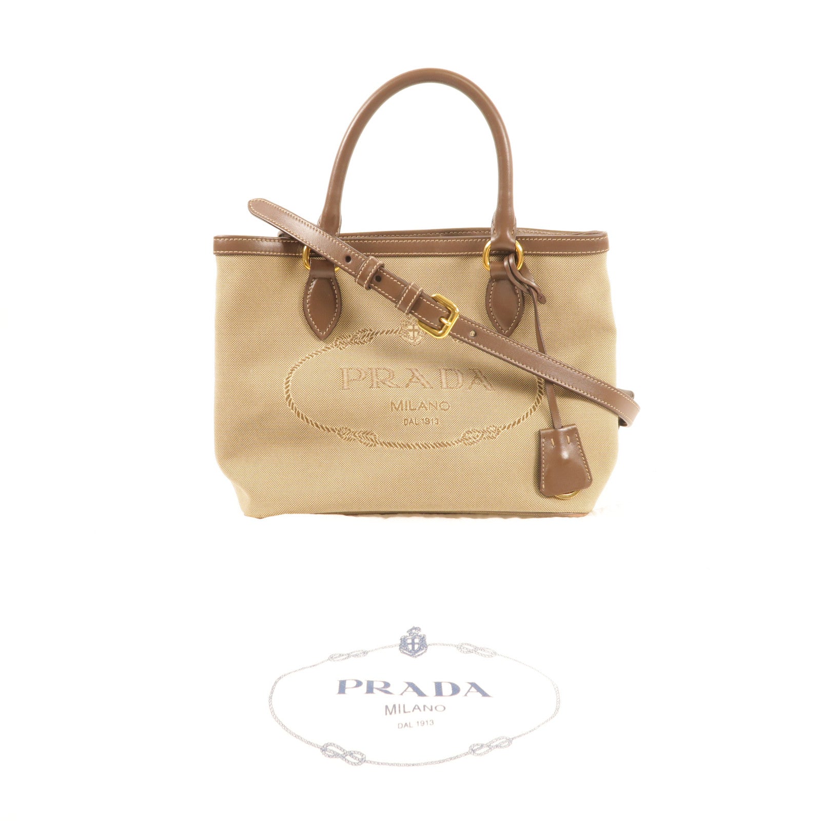 PRADA 帆布/皮革2 Way Shoulder金扣手挽肩背兩用袋