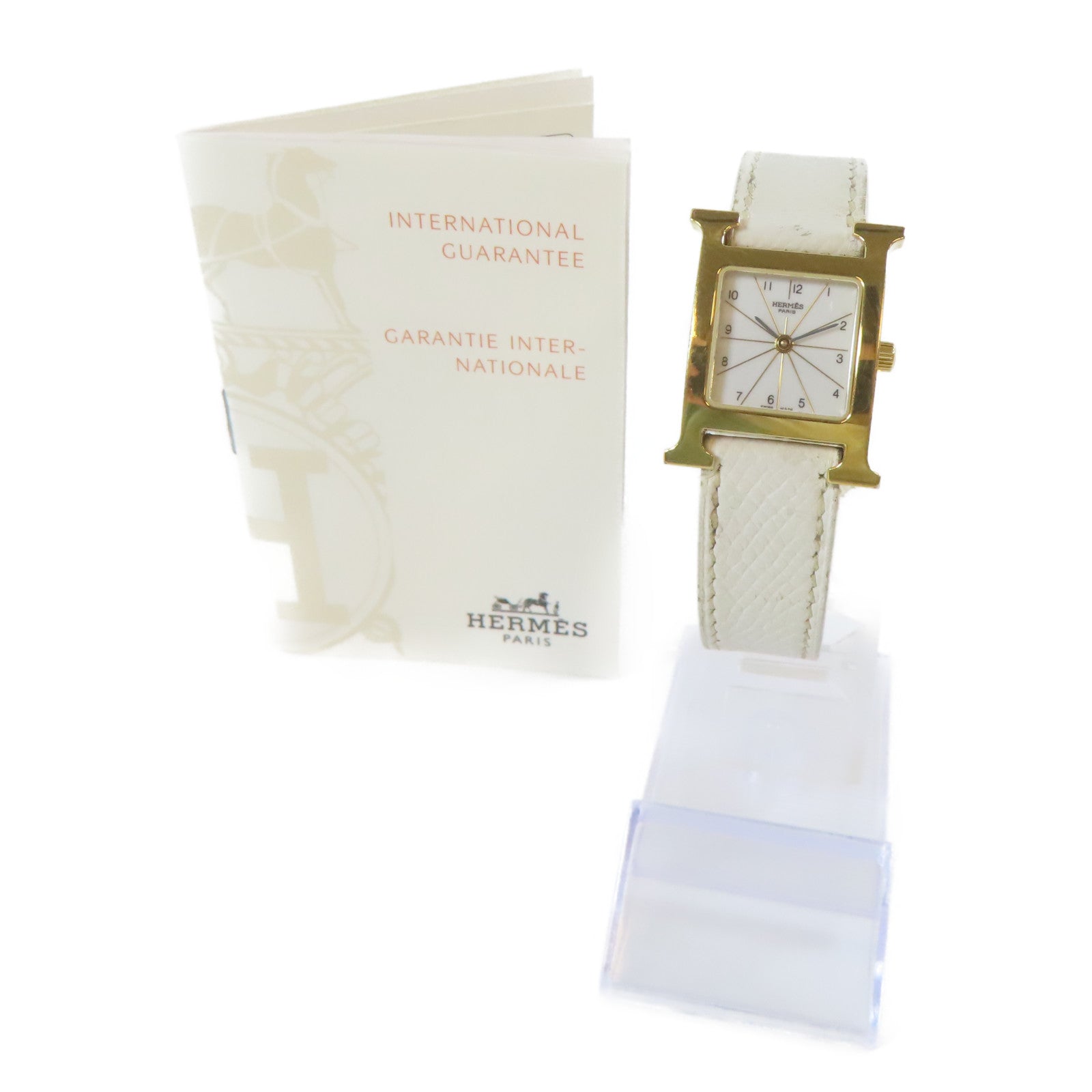 HERMES 【激減優惠】皮革帶/不鏽鋼Heure H Watch金扣手錶石英機芯白色