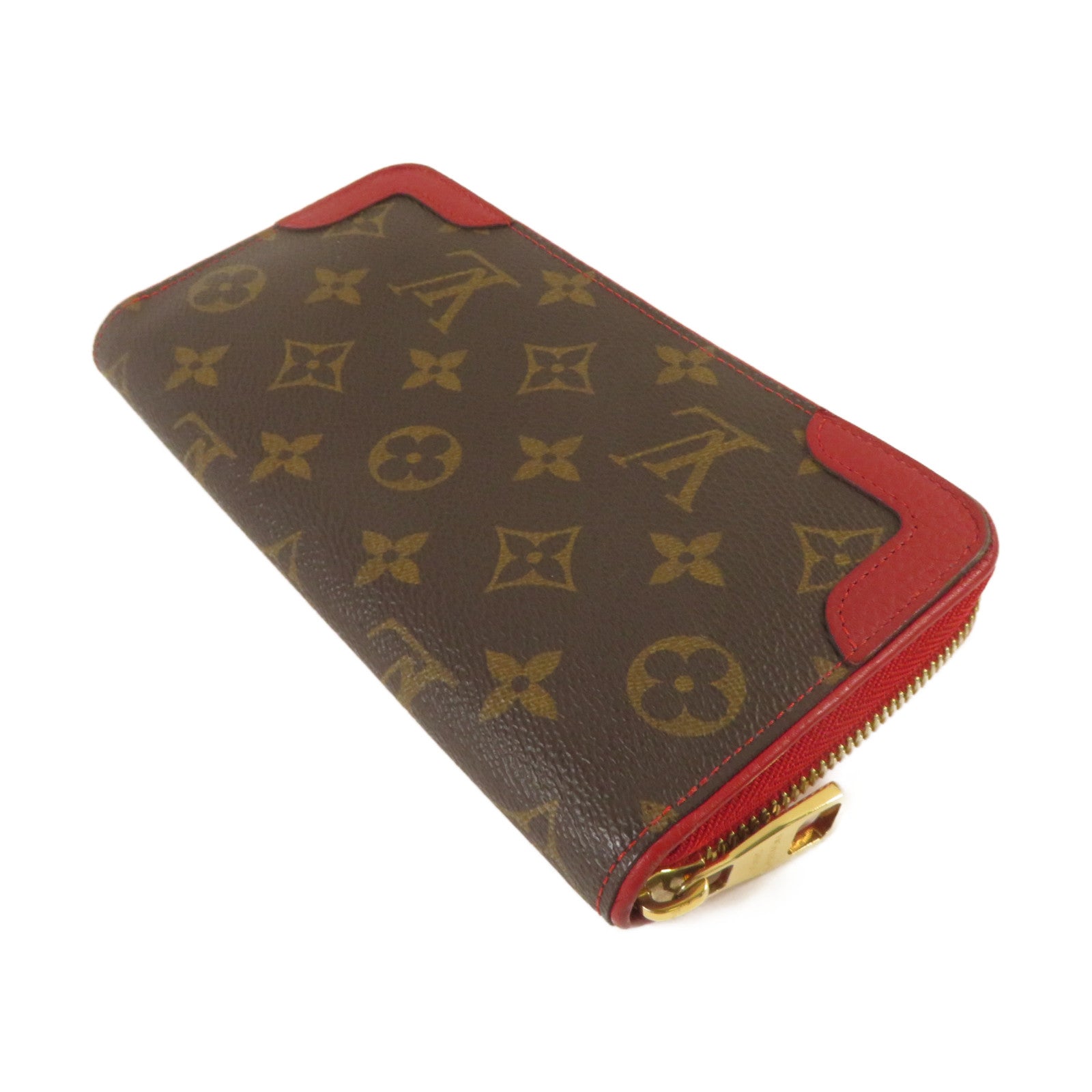 LOUIS VUITTON 【激減優惠】Monogram Zippy Wallet Retiro金扣長錢包紅色/啡色