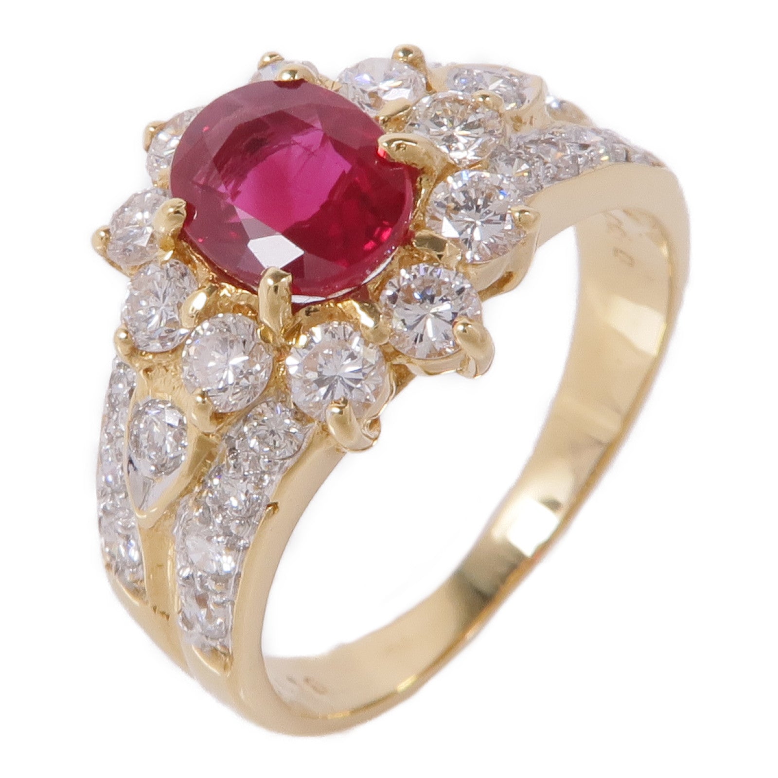 JEWELRY 【激減優惠】18K黃金Ruby/Diamond Ring紅寶石/鑽石戒指US#6.75