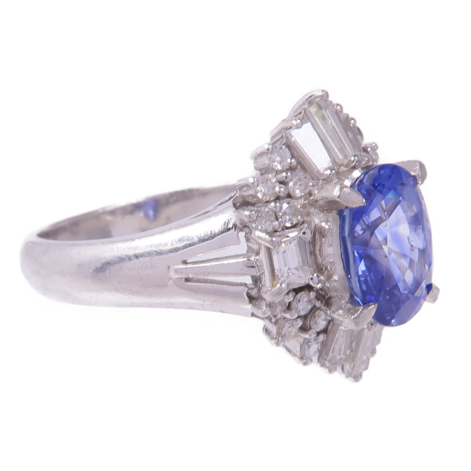 JEWELRY PT900鉑金Sapphire Diamond Ring藍寶石/鑽石戒指US#5.75