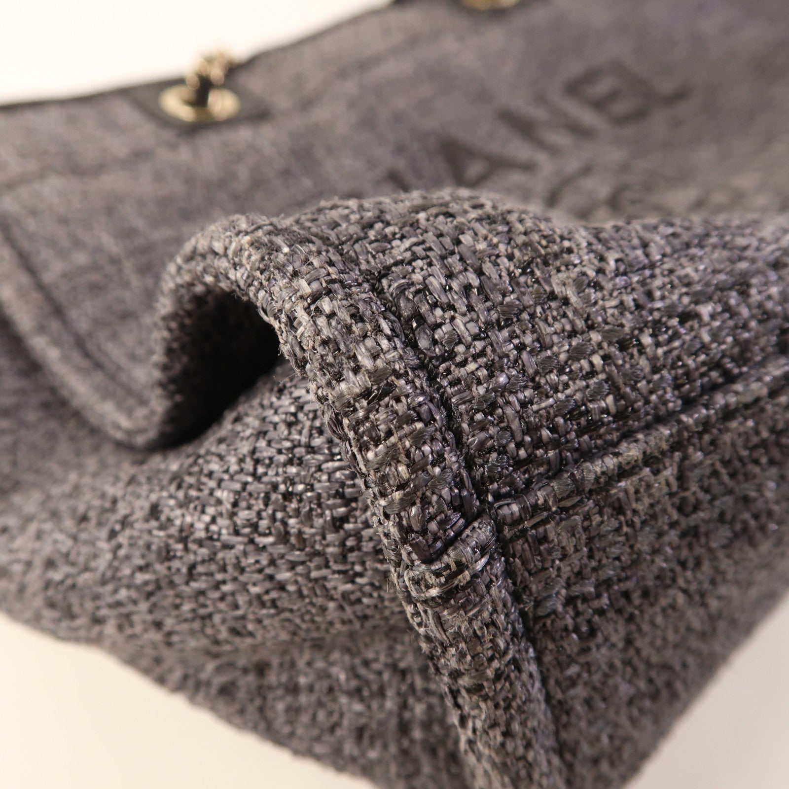 CHANEL CC GHW Deauville Tote Tweed Grey and Black