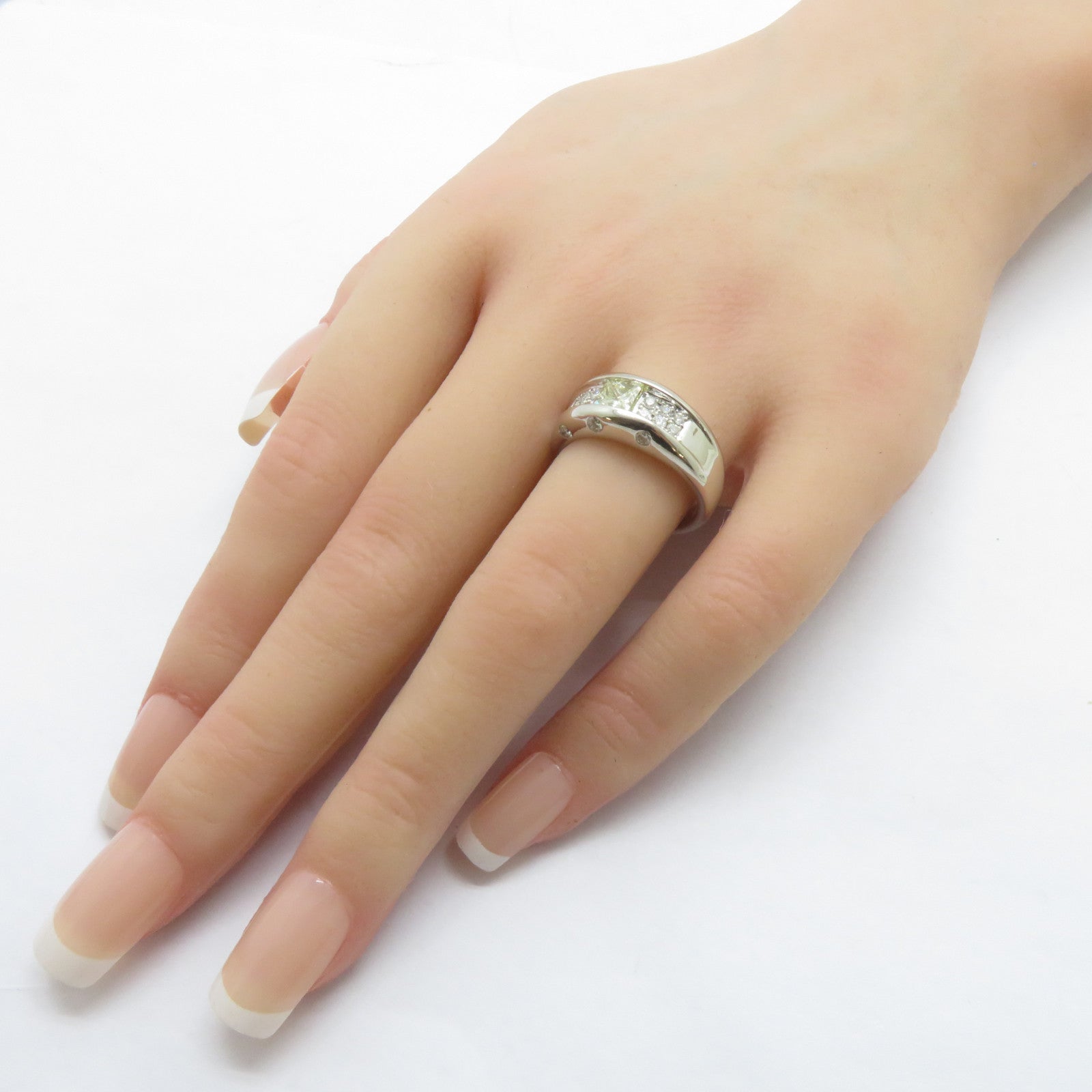 JEWELRY PT900鉑金Color Stone Ring 0.713ct黃色寶石/0.4ct鑽石戒指US#6.75