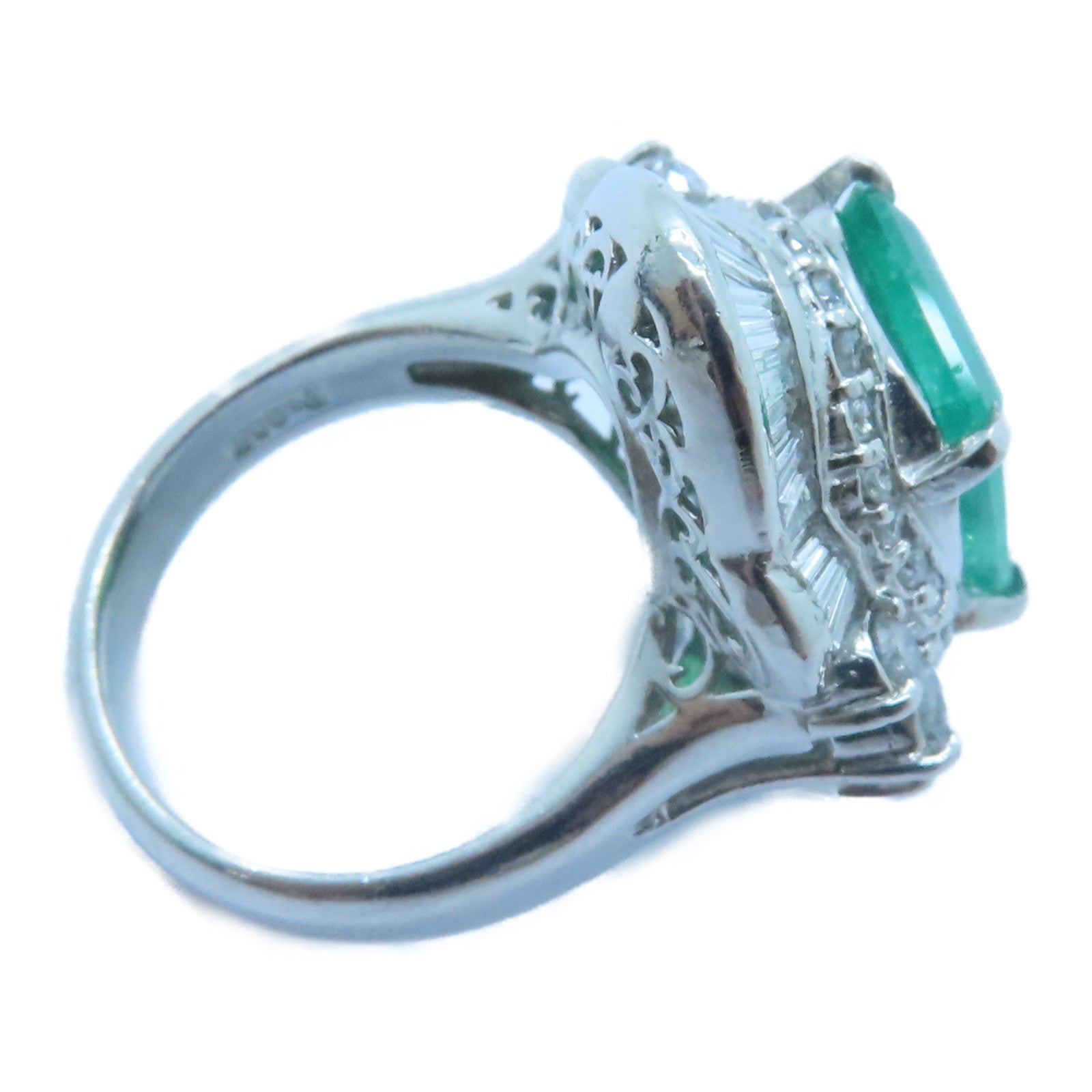 JEWELRY PT900鉑金Emerald Diamond Ring 5.63ct綠寶石/2.08ct鑽石戒指US#6