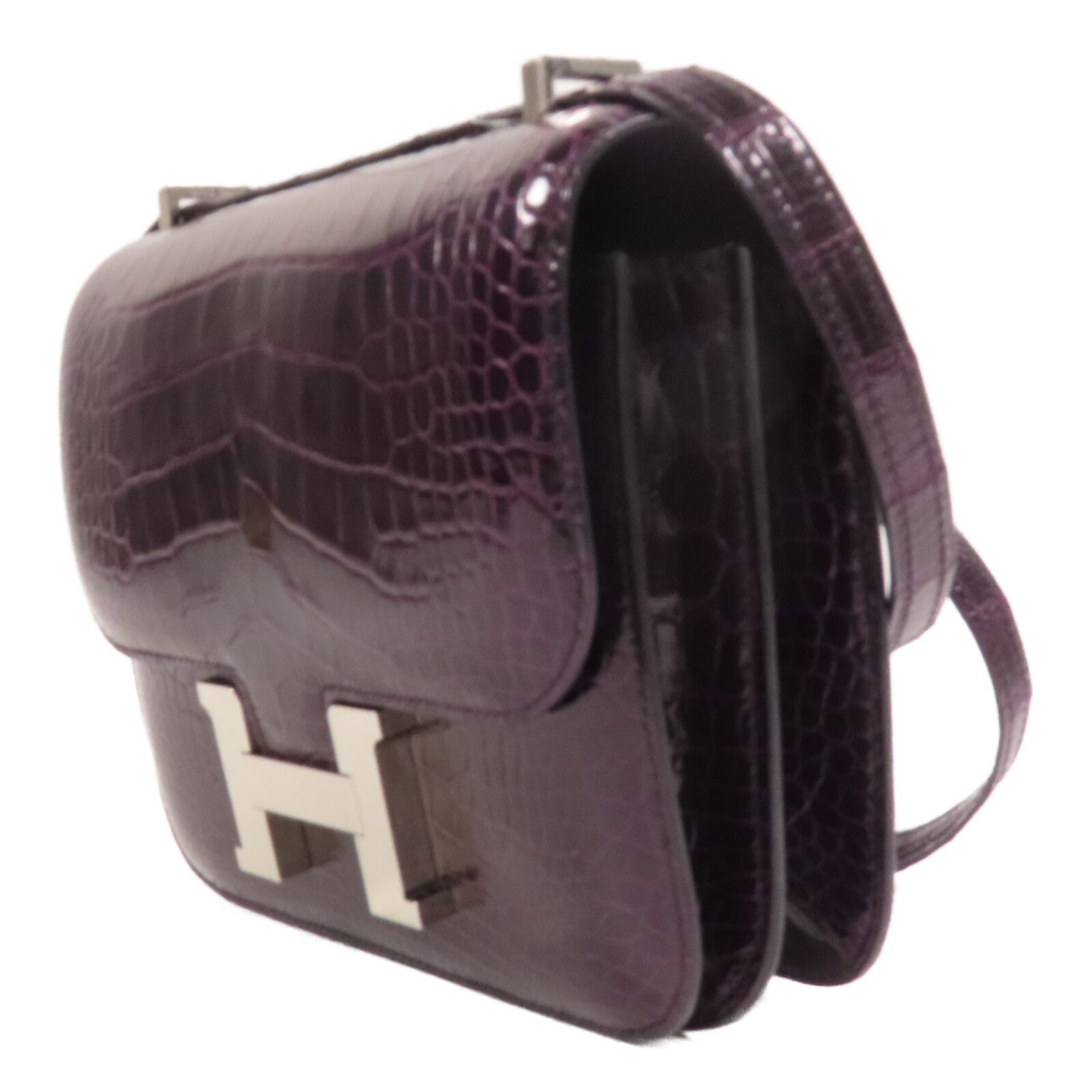 HERMES 皮革Constance Mini銀扣肩背袋Amethyst