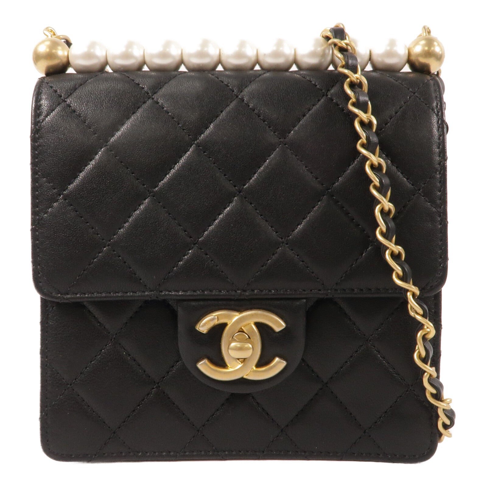 CHANEL 牛皮皮革Matelasse Pearl Chain Bag鏈帶肩背袋