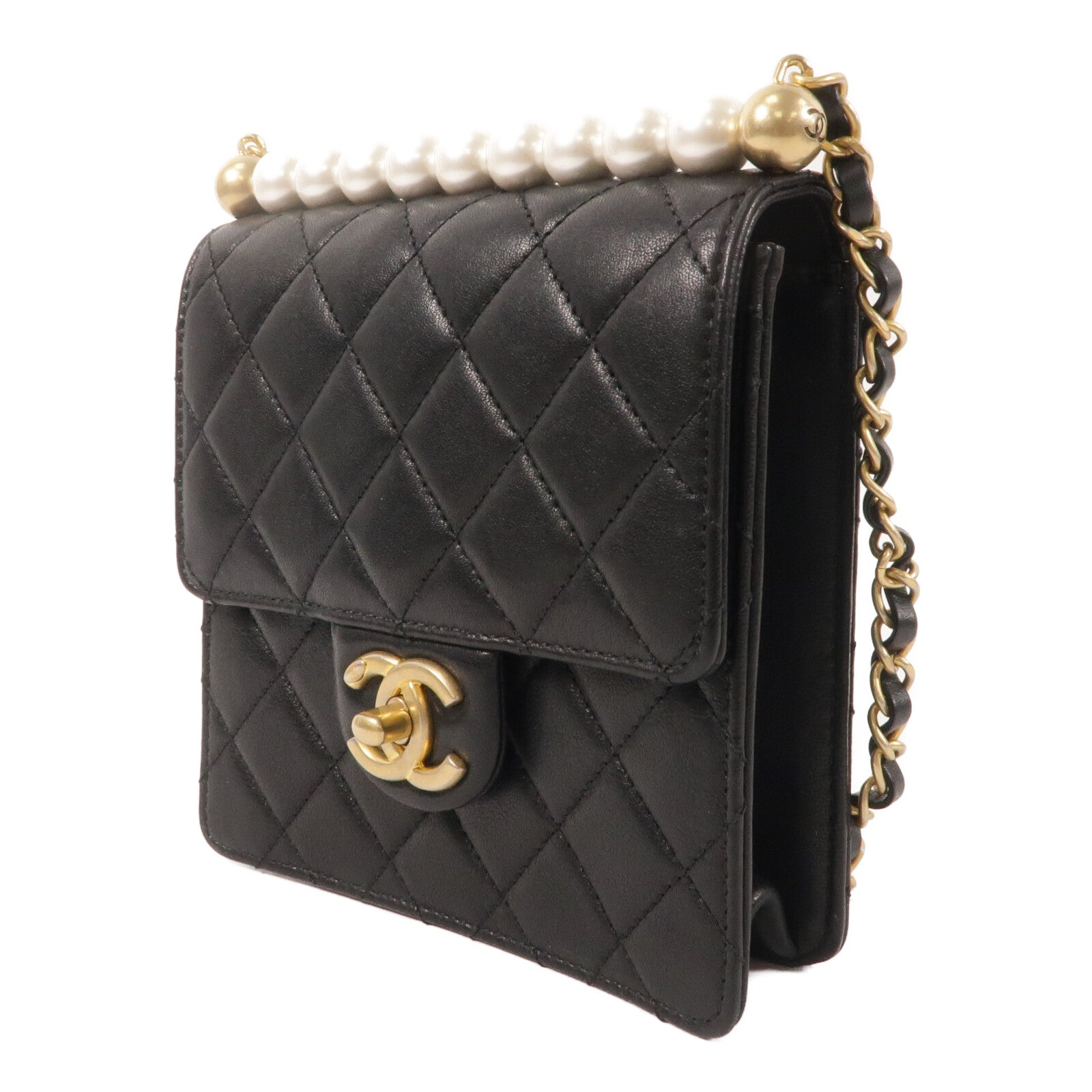 CHANEL 牛皮皮革Matelasse Pearl Chain Bag鏈帶肩背袋