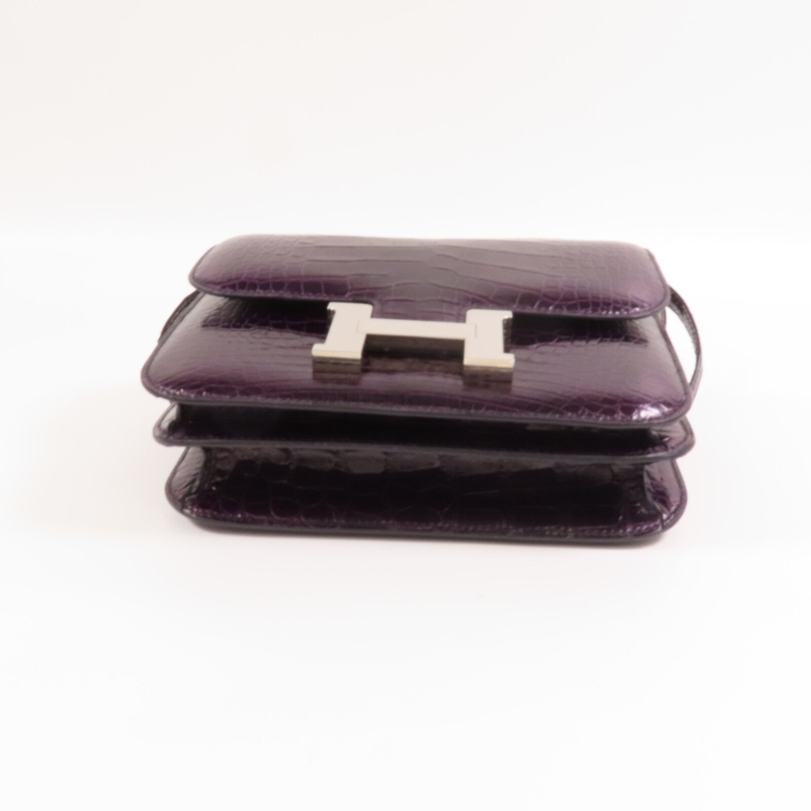 HERMES 皮革Constance Mini銀扣肩背袋Amethyst