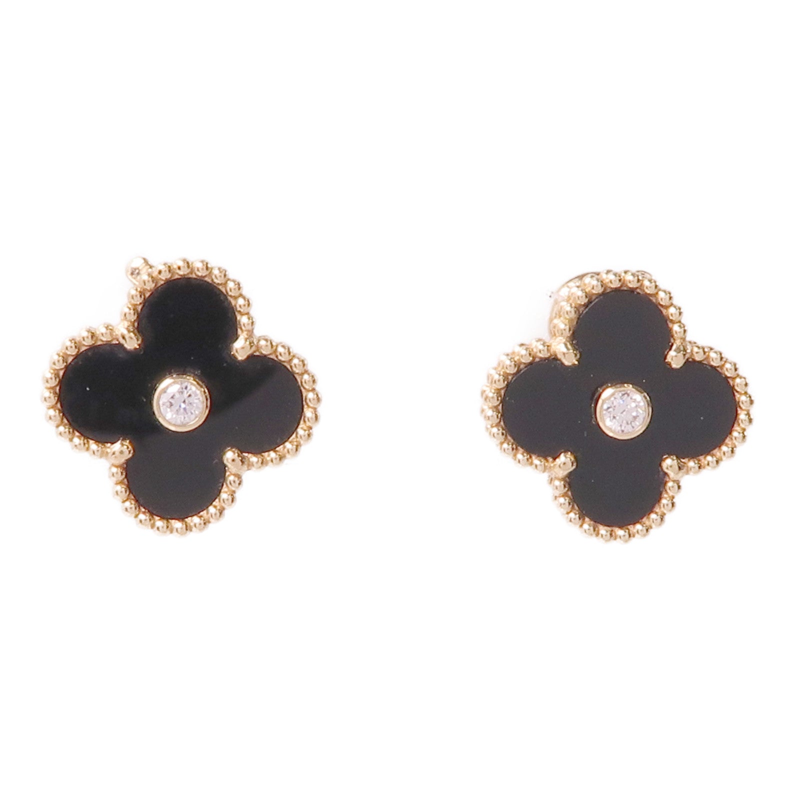 Van Cleef & Arpels 18K玫瑰金Vintage Alhambra Earrings鑽石/縞瑪瑙耳環