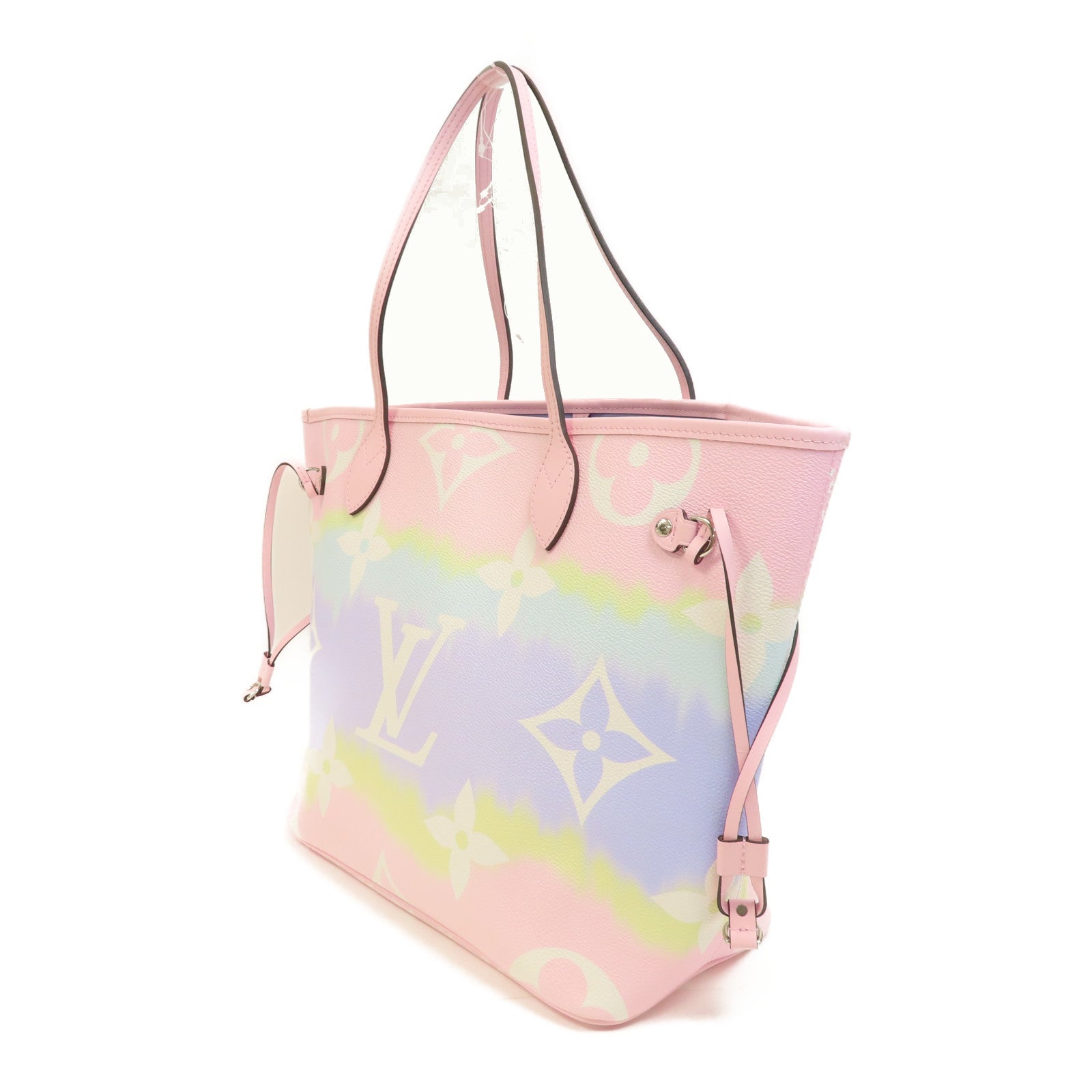 LOUIS VUITTON Escale Pastel Neverfull MM銀扣手挽袋粉紅色