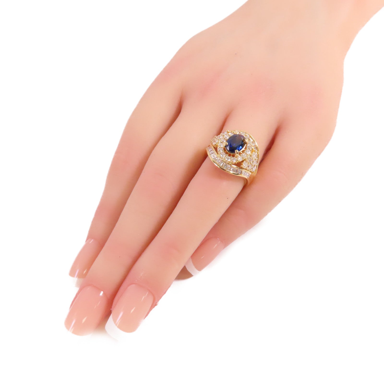 JEWELRY 【激減優惠】18K黃金/1.36ct藍寶石/1.8ct鑽石Sapphire Diamond Ring戒指US#5.25