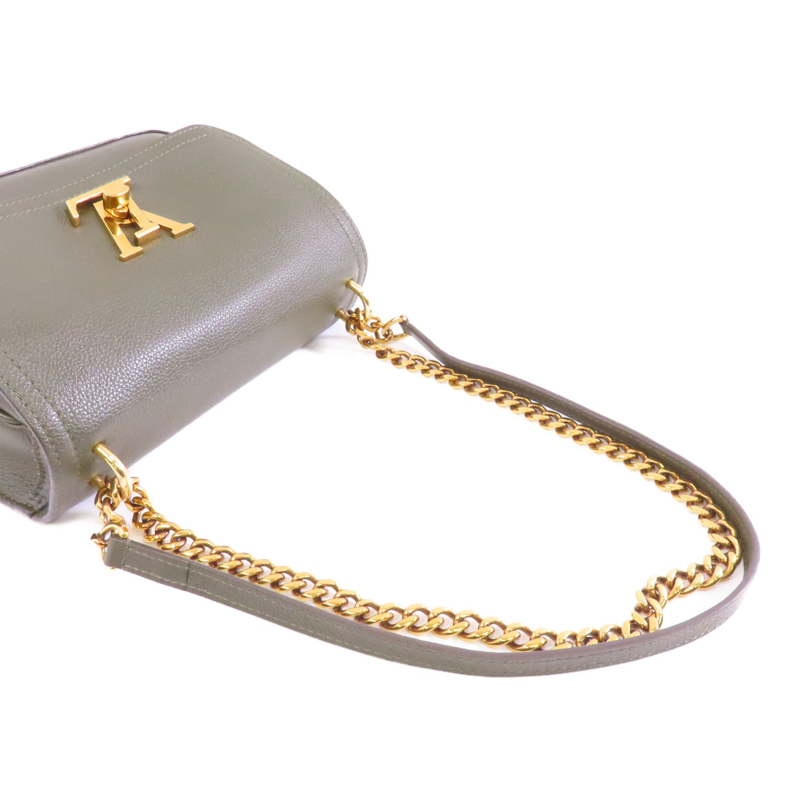 LOUIS VUITTON 牛皮皮革Lockme Chain PM金扣鏈帶肩背袋綠色